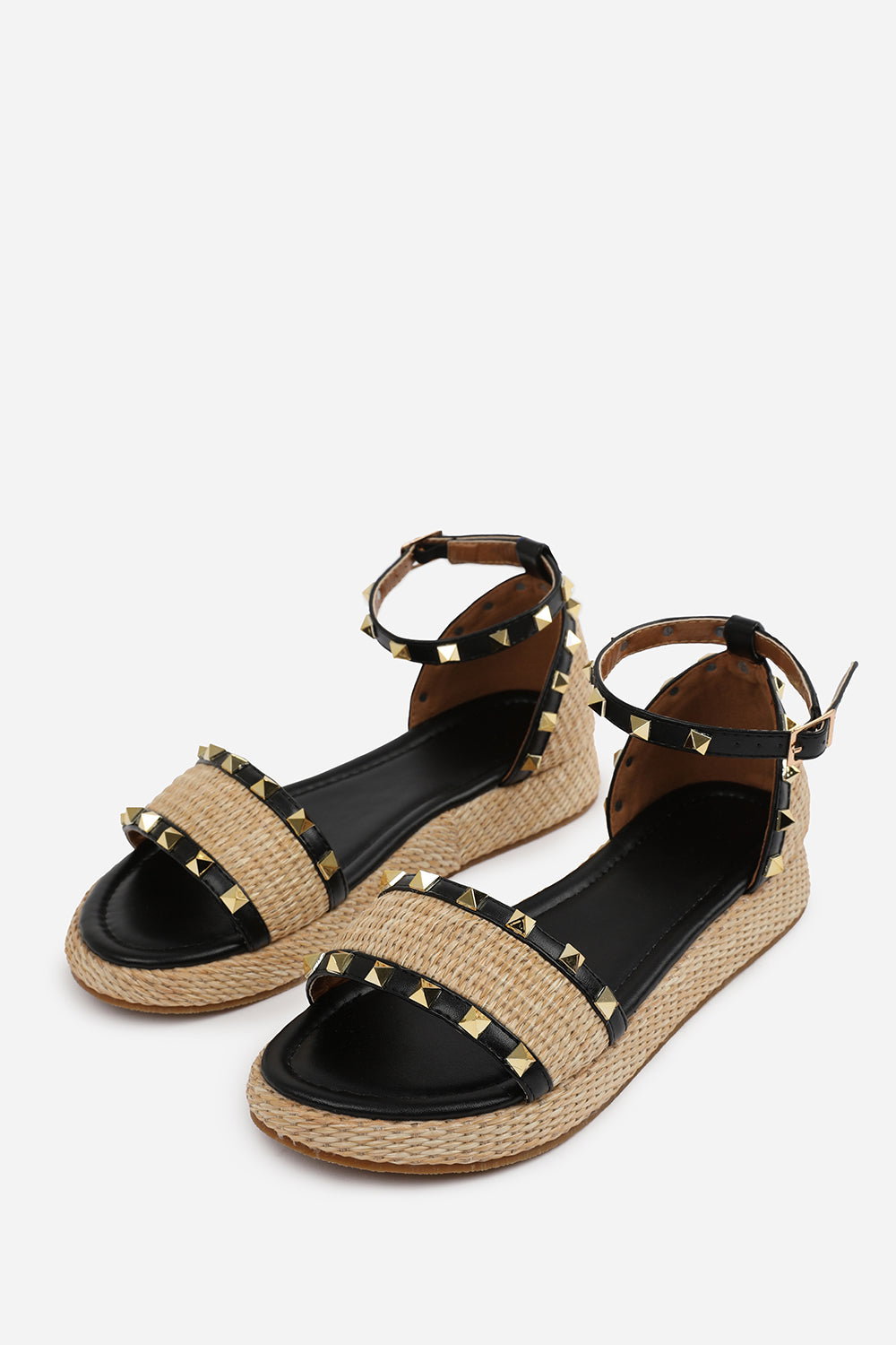 Black 'Katara' Studded Gladiator Braided Strap, Image 4 of 6