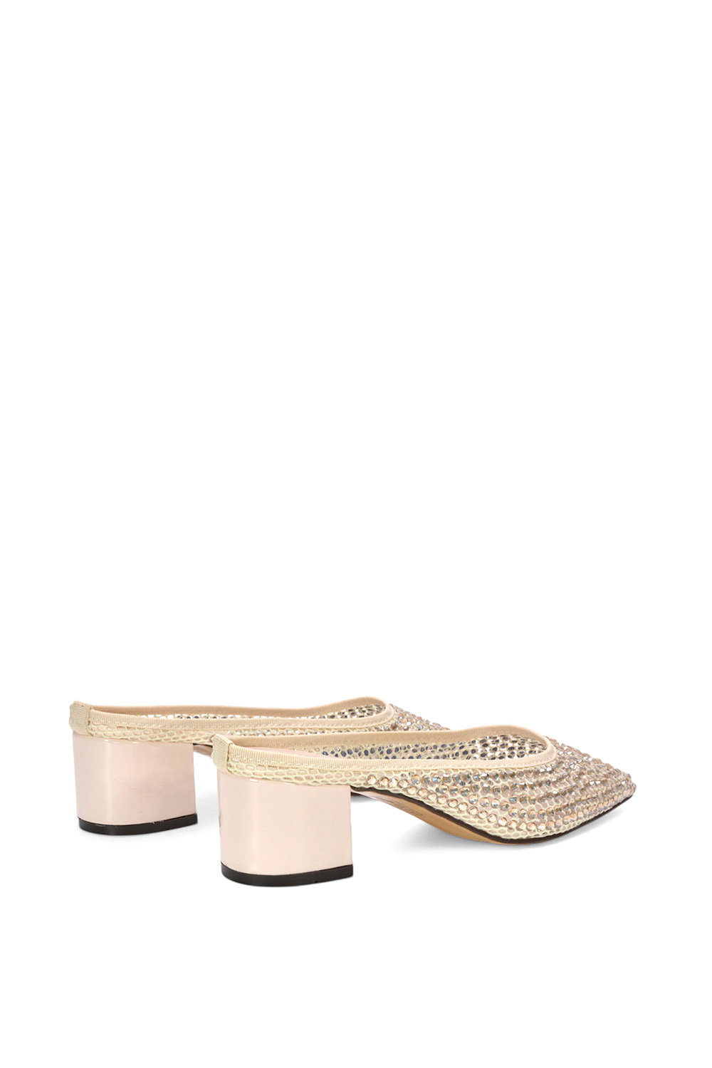Beige XY LONDON Beige 'Brooklyn' Square Toe Court Shoe Mule Block Heels With Crystal Mesh, Image 4 of 6