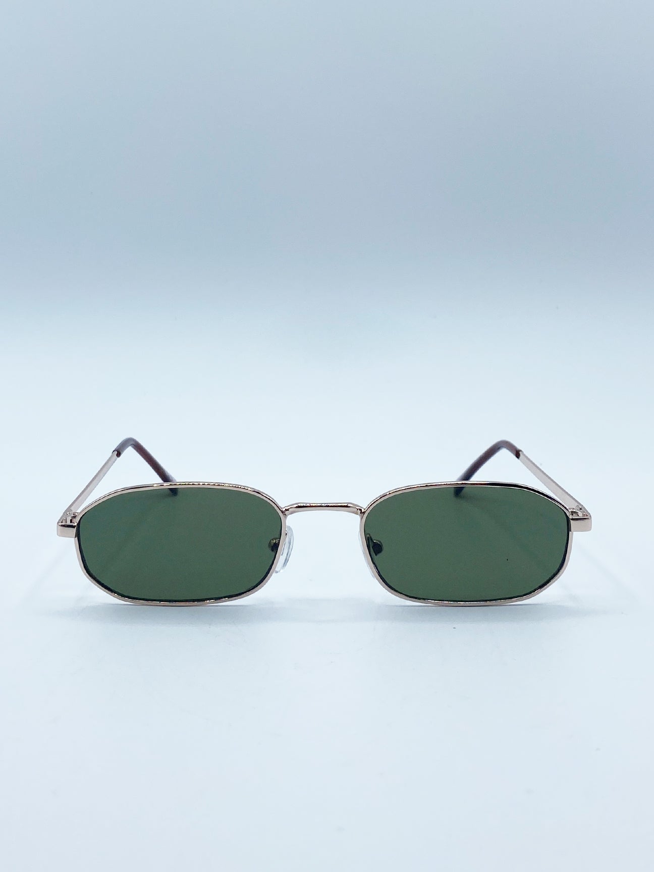 Gold Slim Metal Oval Frame in Gold with Khaki Lenses, Image 2 of 5