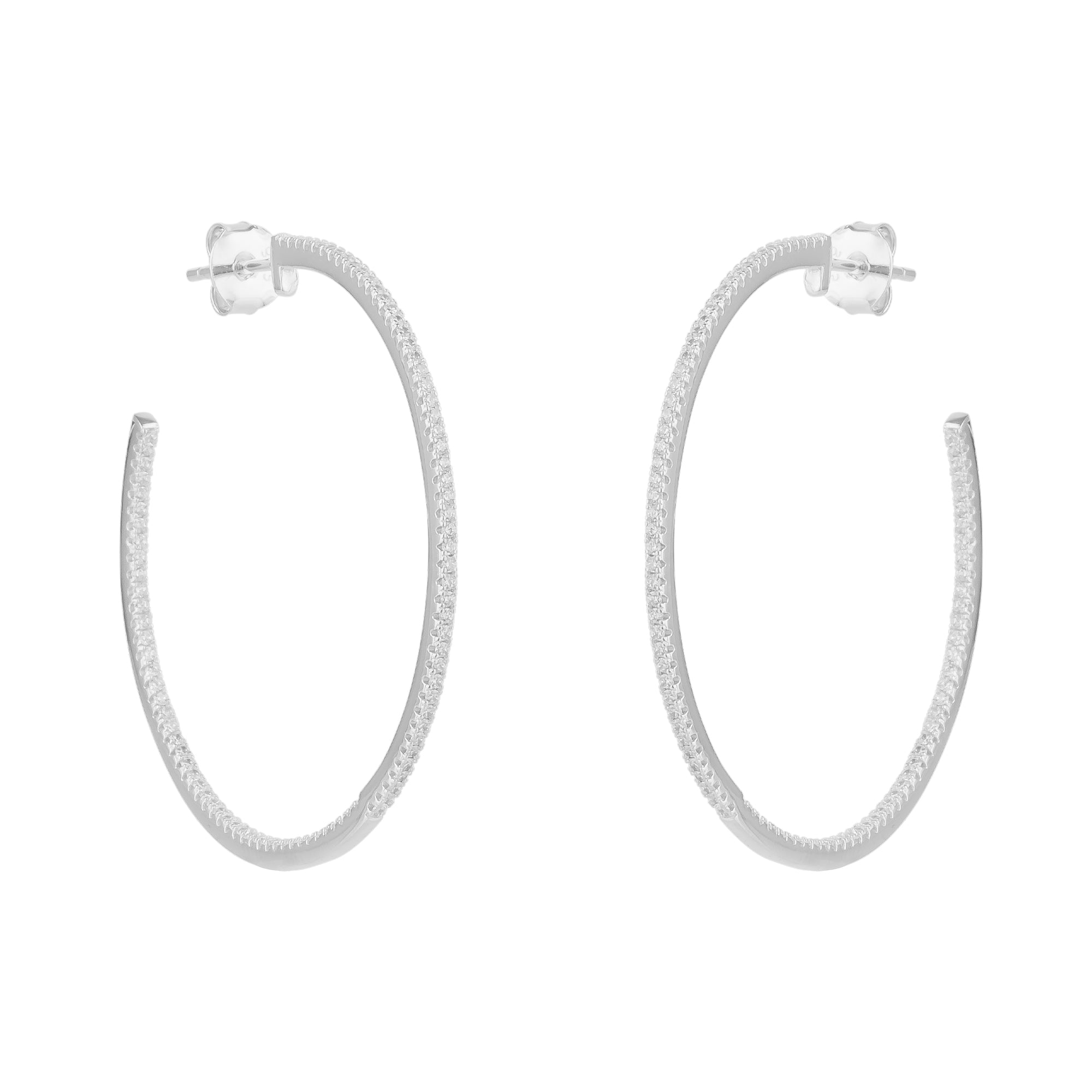 Silver Sterling Silver Large Stud Hoop Earring With Interior Gemstones, Image 1 of 1