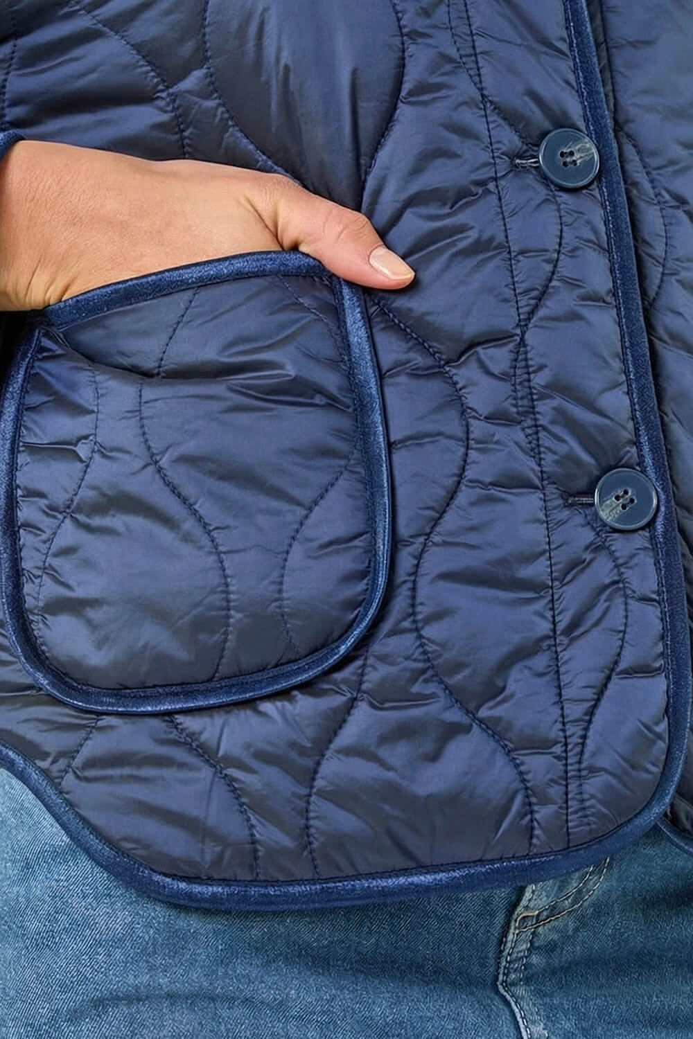 Navy  Two Tone Crew Neck Jacket , Image 5 of 4