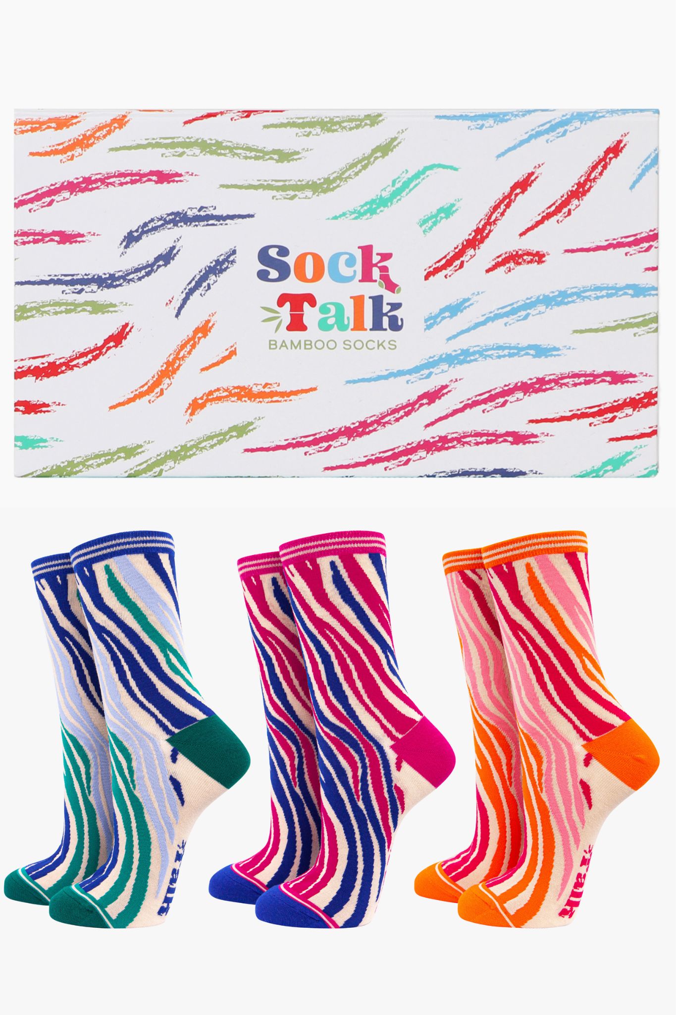 Multi Colourful Zebra Print Bamboo Socks Gift Set Box