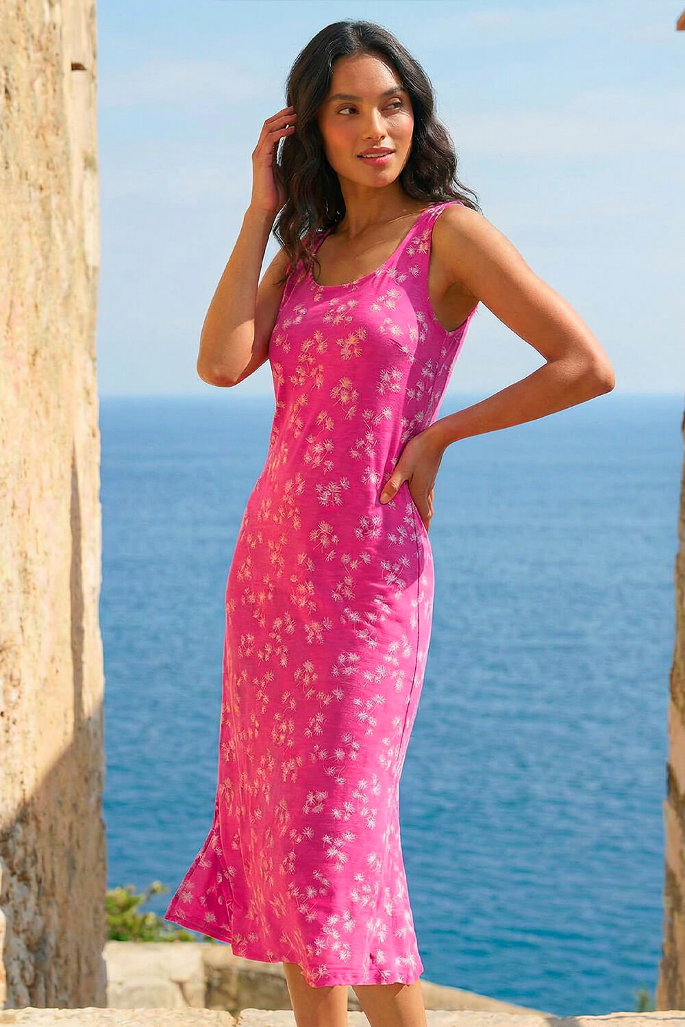 PINK Dandelion Print Midi Dress, Image 3 of 4