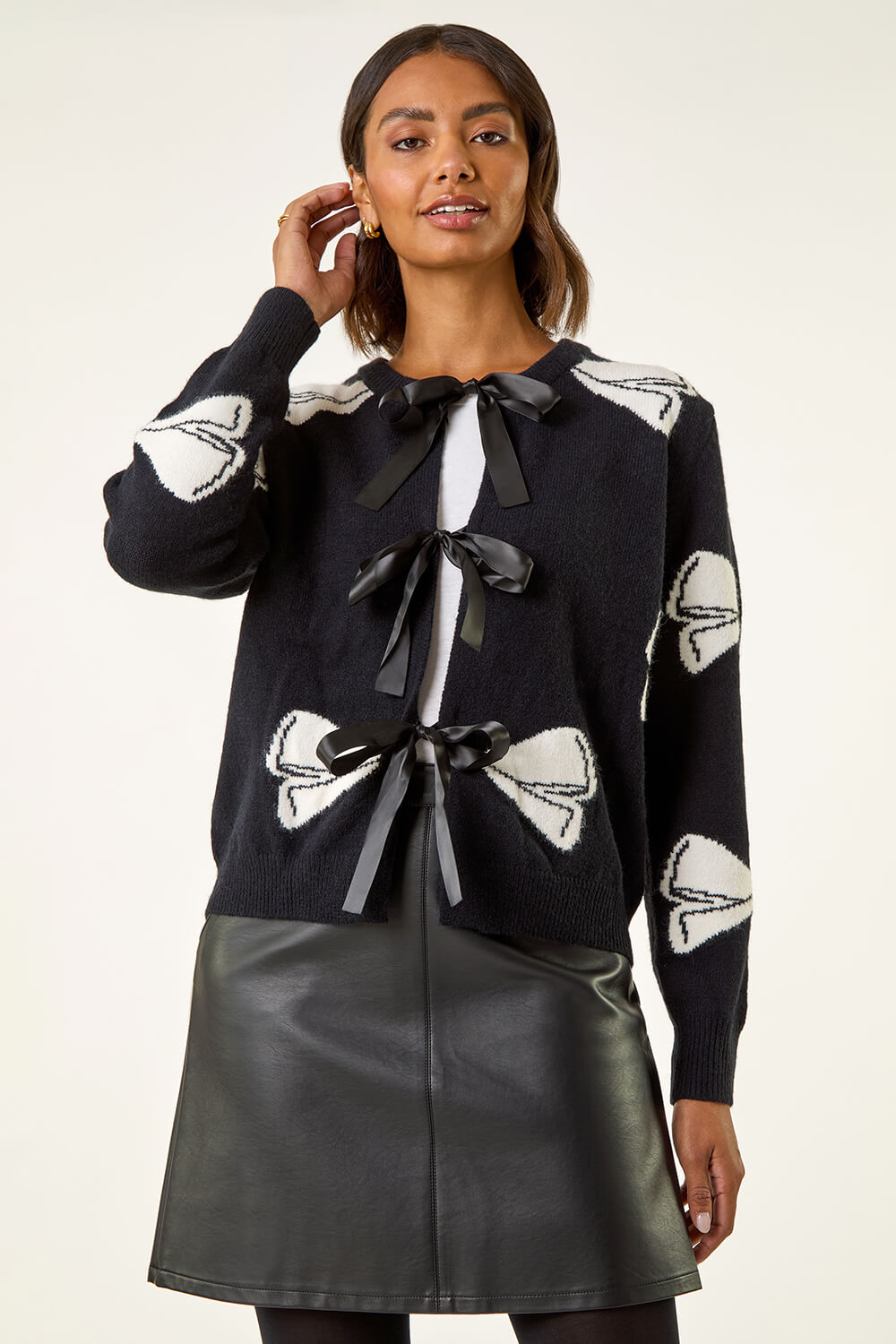 Black Bow Tie Front Knit Jumper, Image 5 of 5