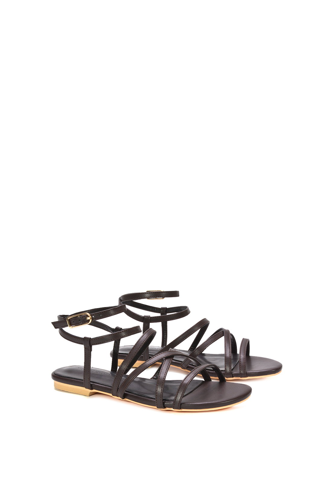 Brown XY LONDON Brown Flat Gladiator Strappy Sandals With Open Toe, Image 3 of 6