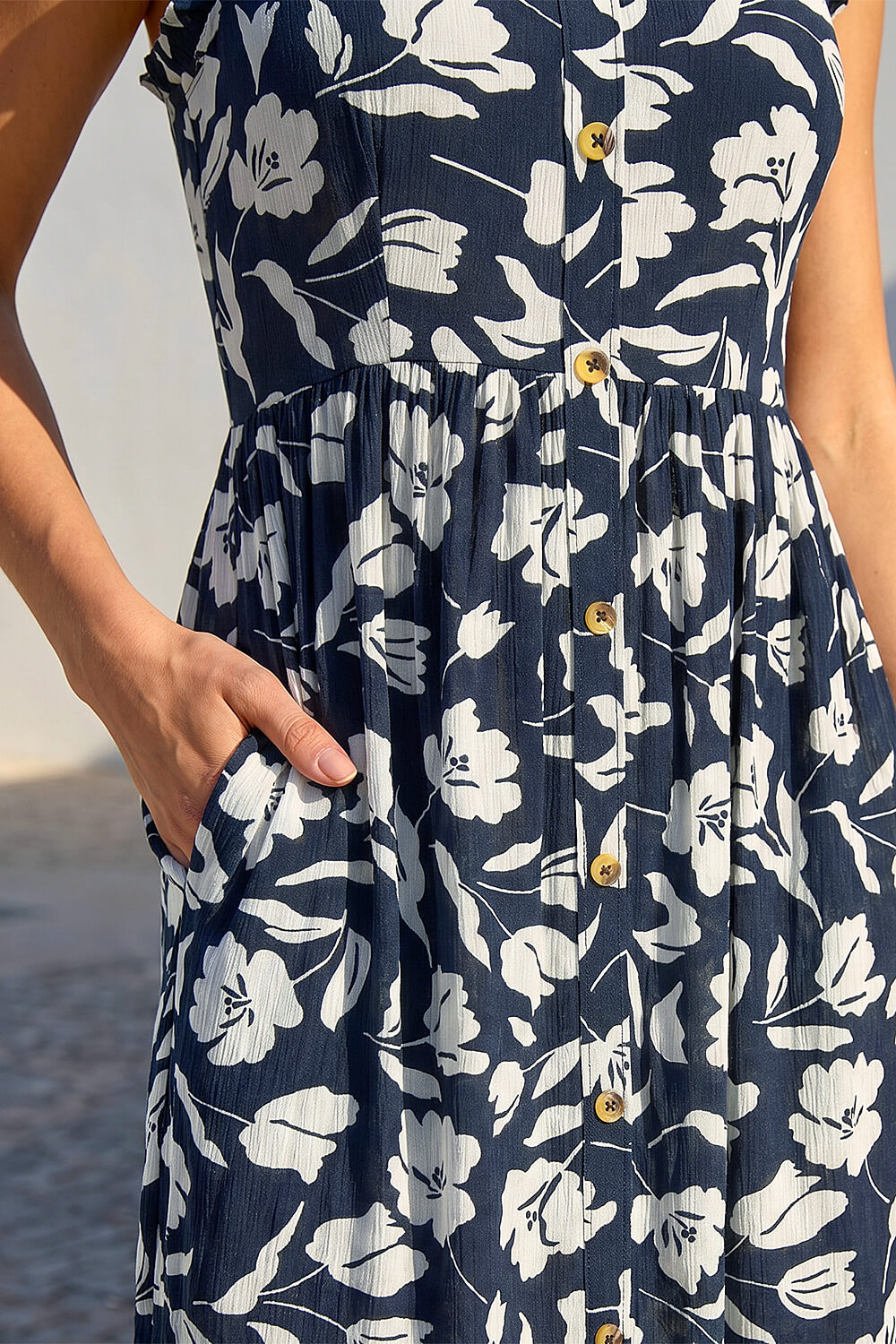 Navy Floral Print Midi Sundress, Image 5 of 4