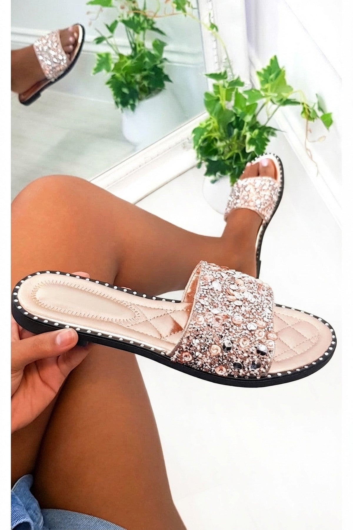 Cream iKrush Cream Sofie Embellished Slip On Sandals, Image 2 of 8