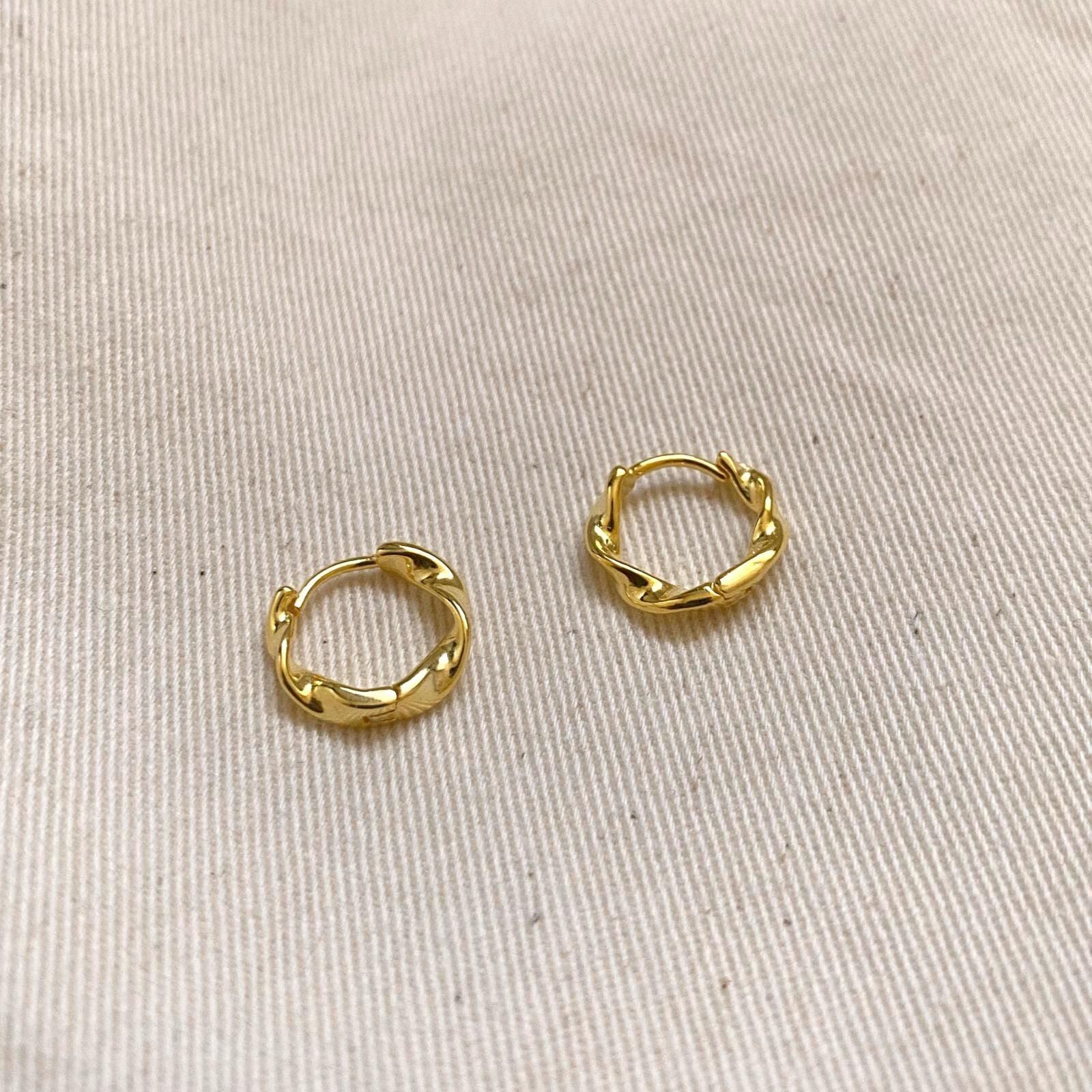 Gold Naturally Twisted Molten Sterling Silver Hoop Earrings, Image 2 of 2