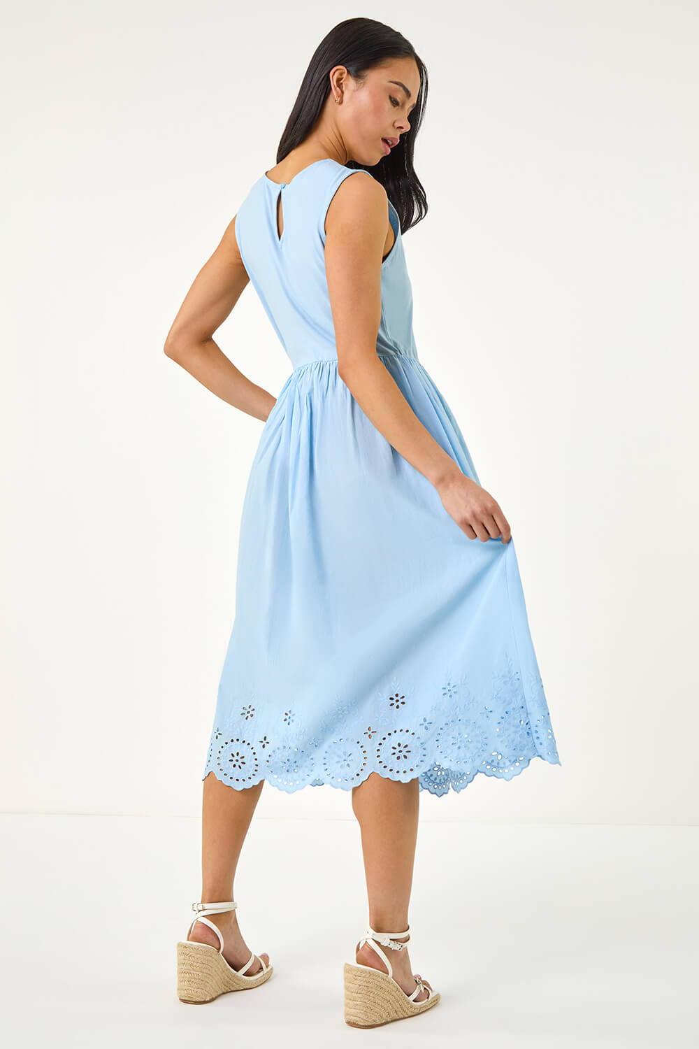 Light Blue Petite Embroidered Hem Midi Dress | Petite UK
