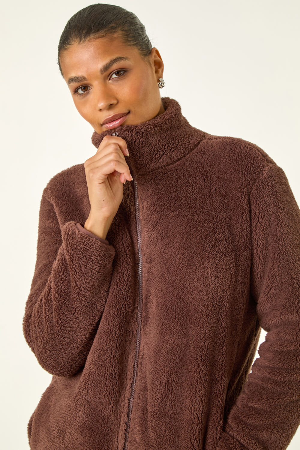 Chocolate Soft Sherpa Fleece Jacket, Image 6 of 6