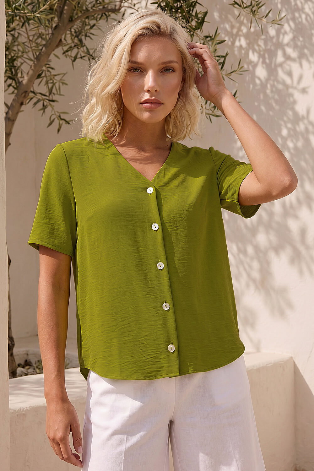 Lime Petite Button Up Blouse, Image 1 of 4