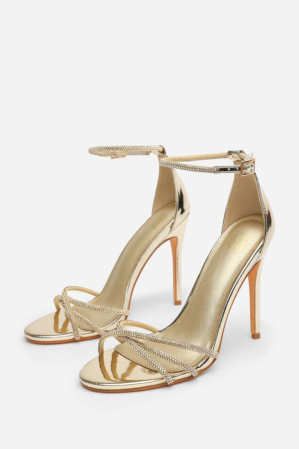 Gold 'Summer' Stiletto High Heels Rhinestone Strap, Image 3 of 5