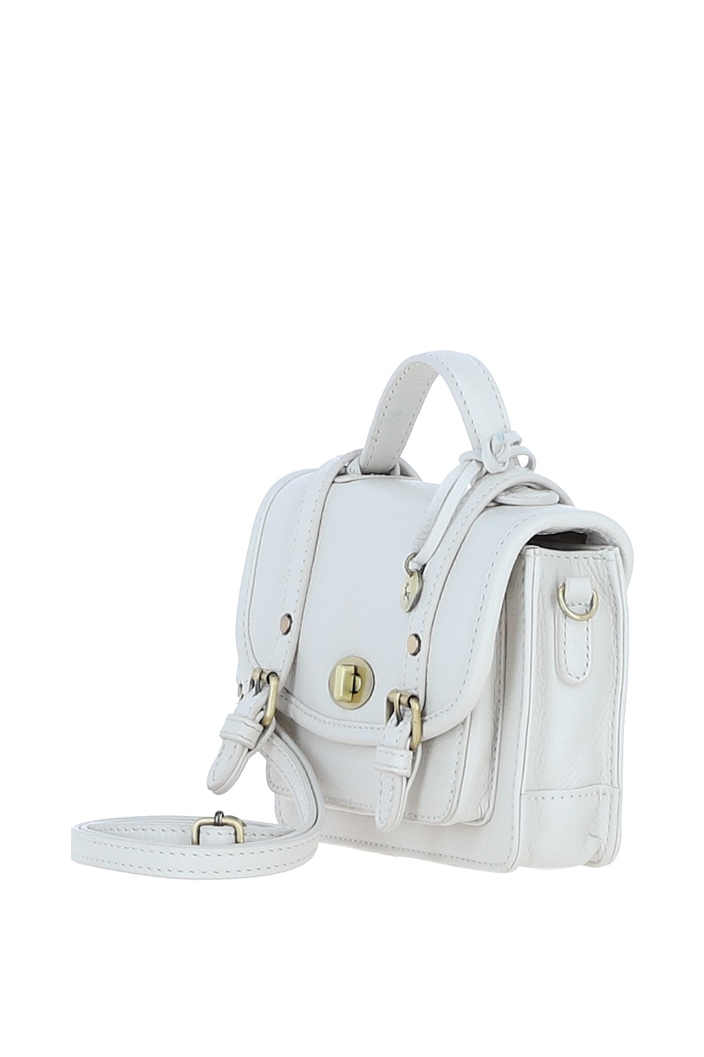White Stylish Real Leather Small Satchel Bag, Image 2 of 4