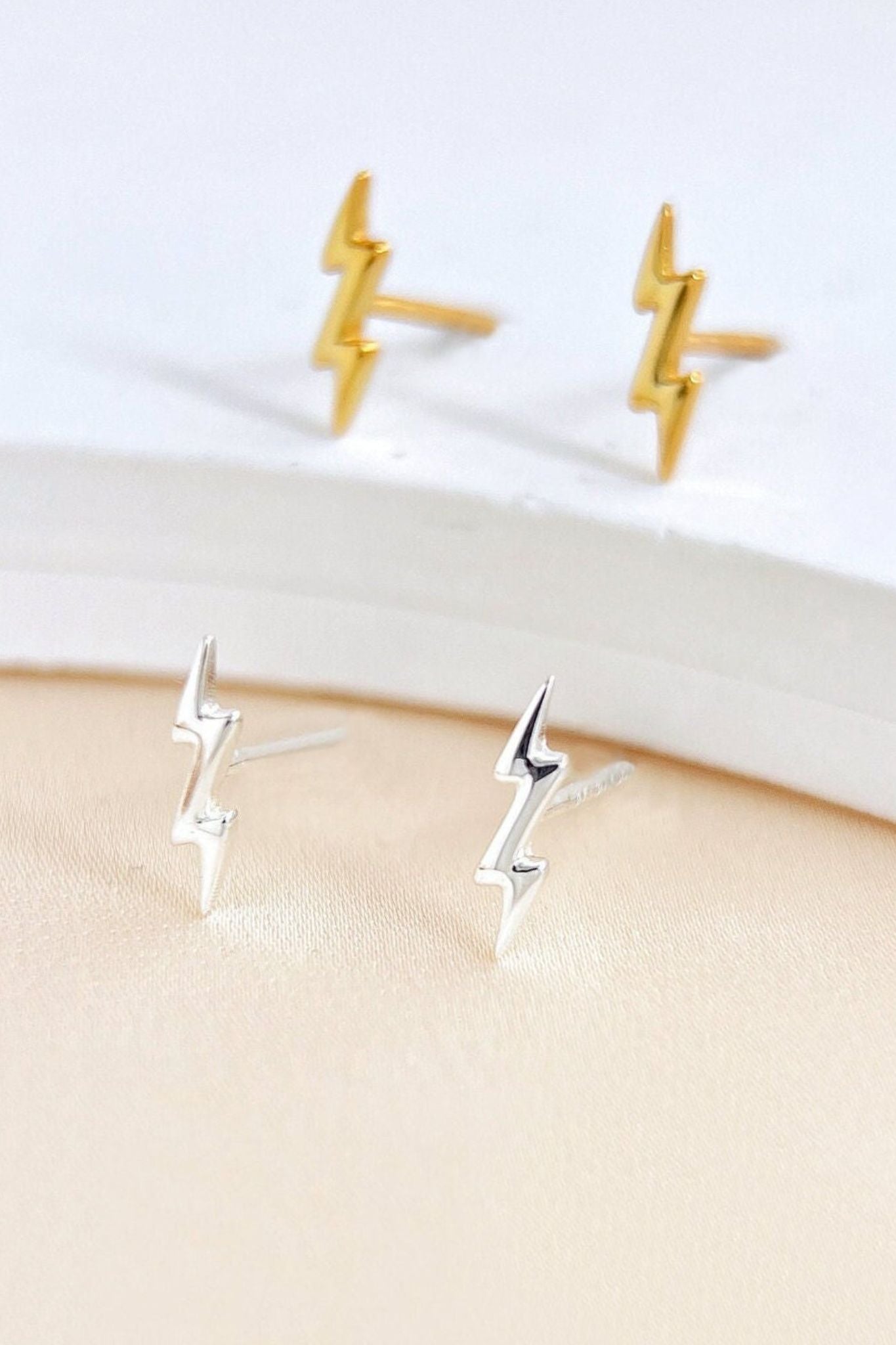 Gold Mia Gioielli Gold Sterling Silver Lightning Bolt Stud Earrings, Image 1 of 2