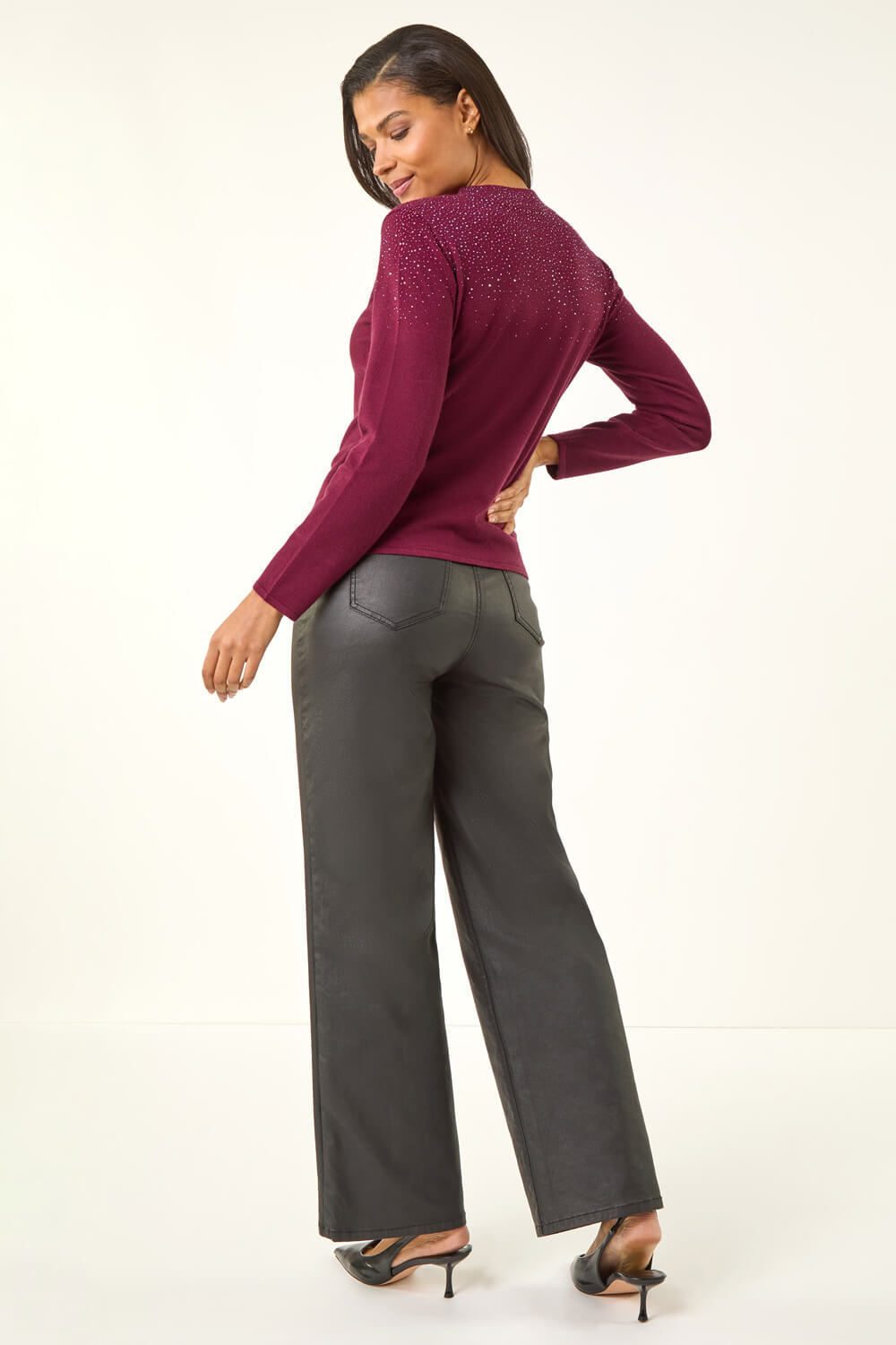 Bordeaux Diamante Long Sleeve Jumper, Image 4 of 5