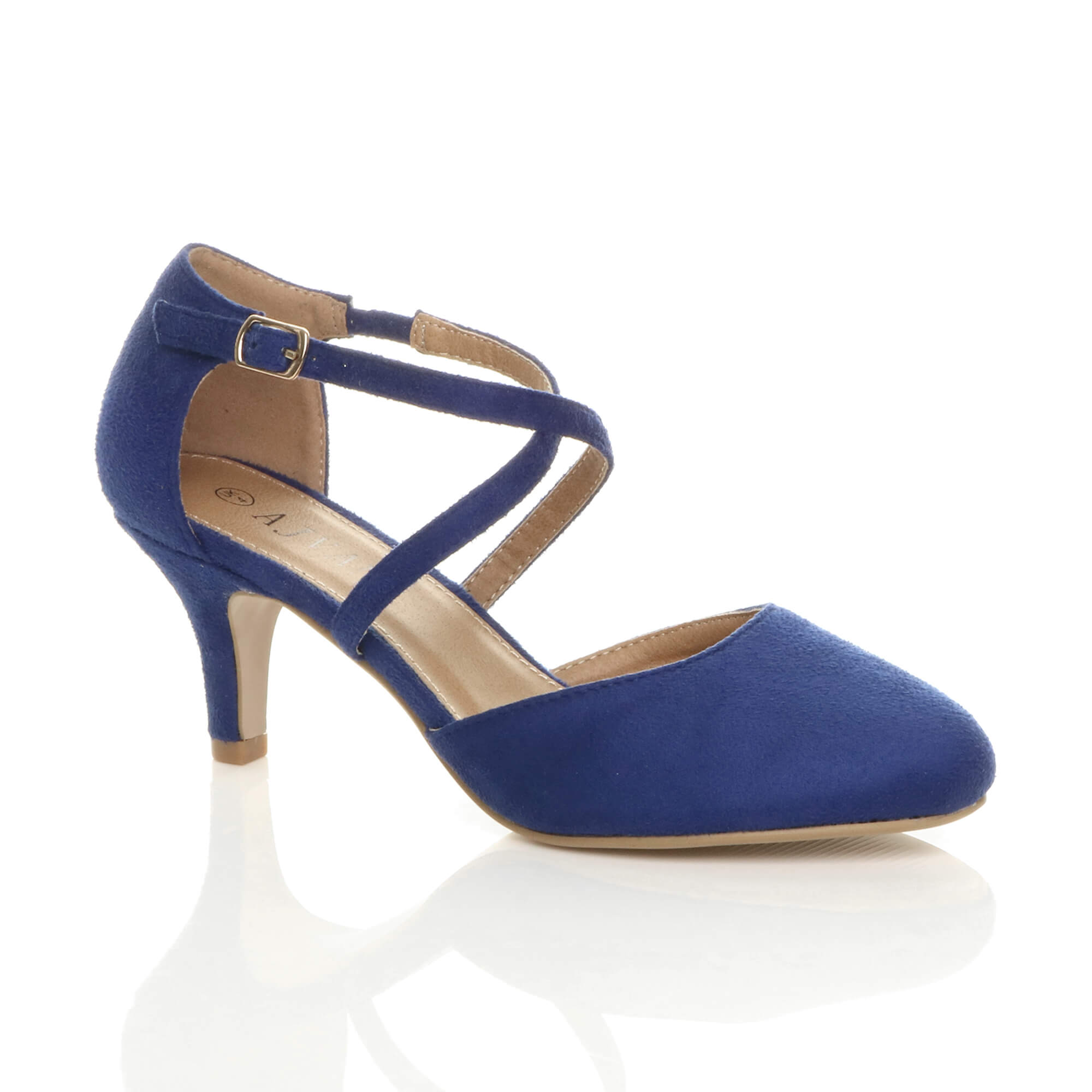 Royal Blue AJVANI Royal Blue Mid Heel Crossed Straps Court Shoes, Image 1 of 6