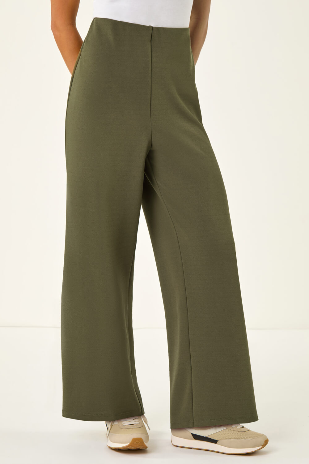 KHAKI Petite Wide Leg Crepe Stretch Trouser, Image 5 of 5