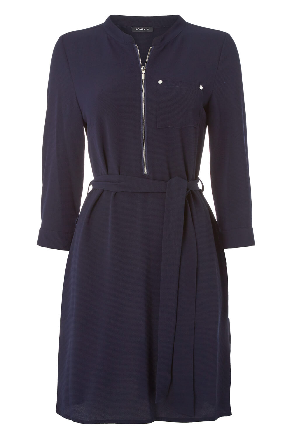 Navy  Zip Front Shirt Dress, Image 5 of 4