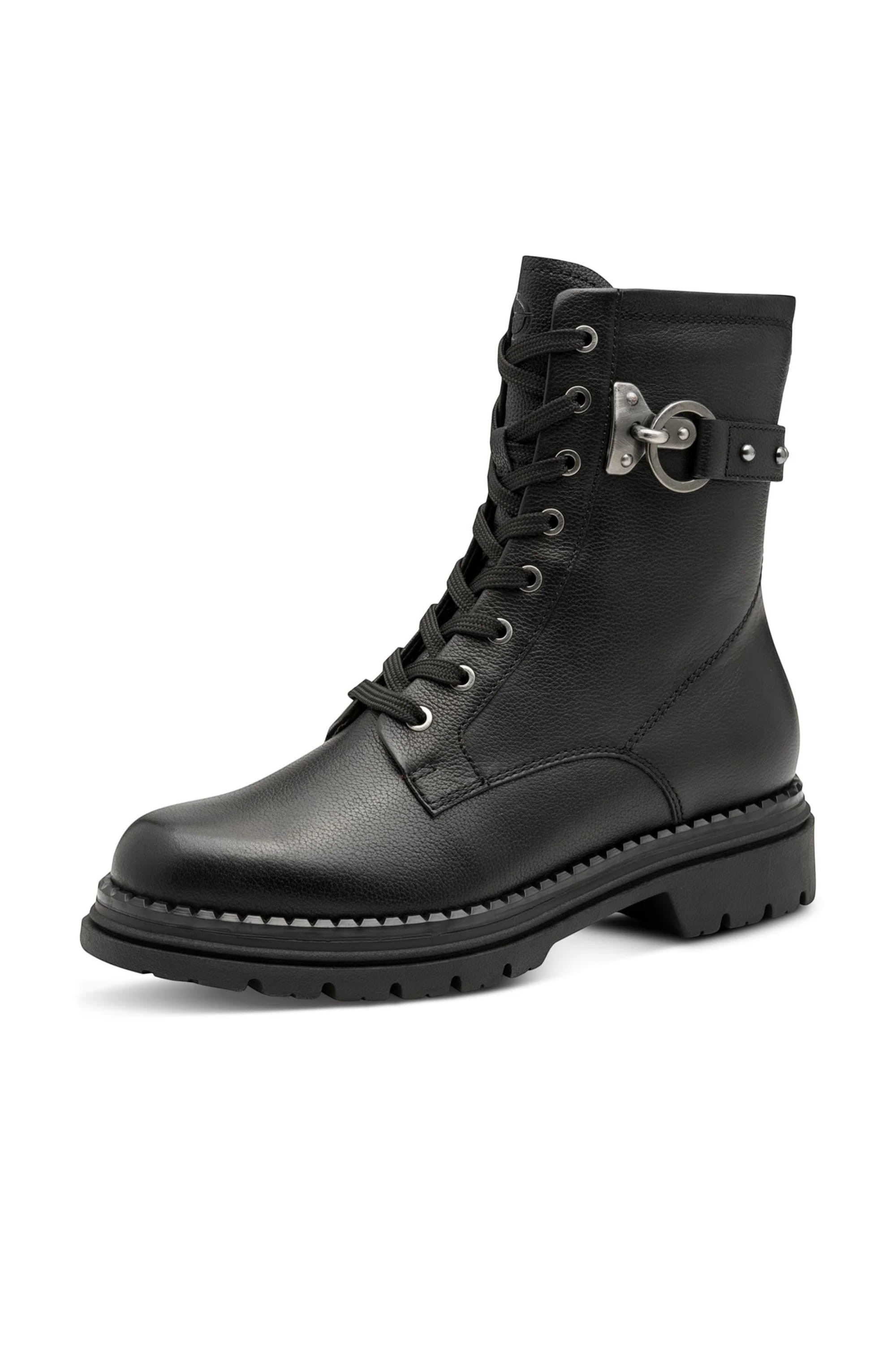 Black Tamaris Black Tamaris Womens Black Leather Combat Boot, Image 3 of 7