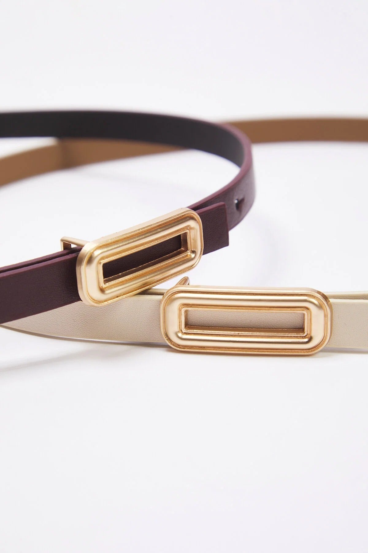 Multi WOVCOR Multi Double Pack Slim Rectangle Buckle Women’s Belt Set, Image 1 of 3