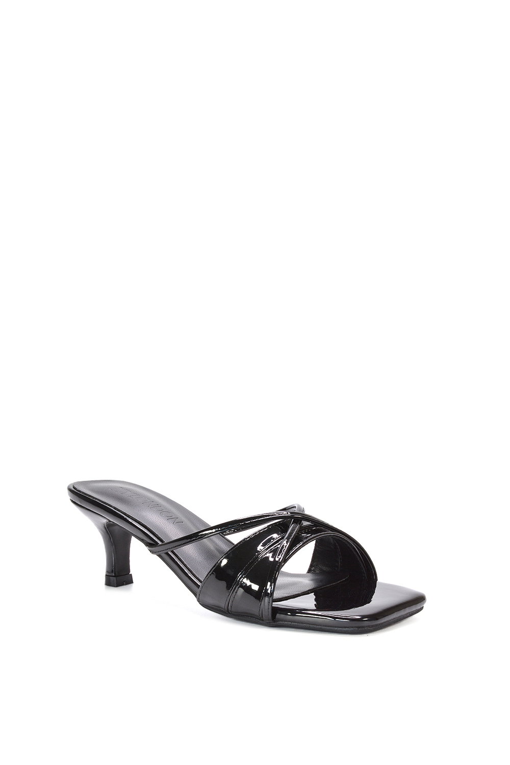 Black XY LONDON Black 'Claudia' Mid Heeled Sandal Slip On Mules With Square Toe, Image 2 of 6