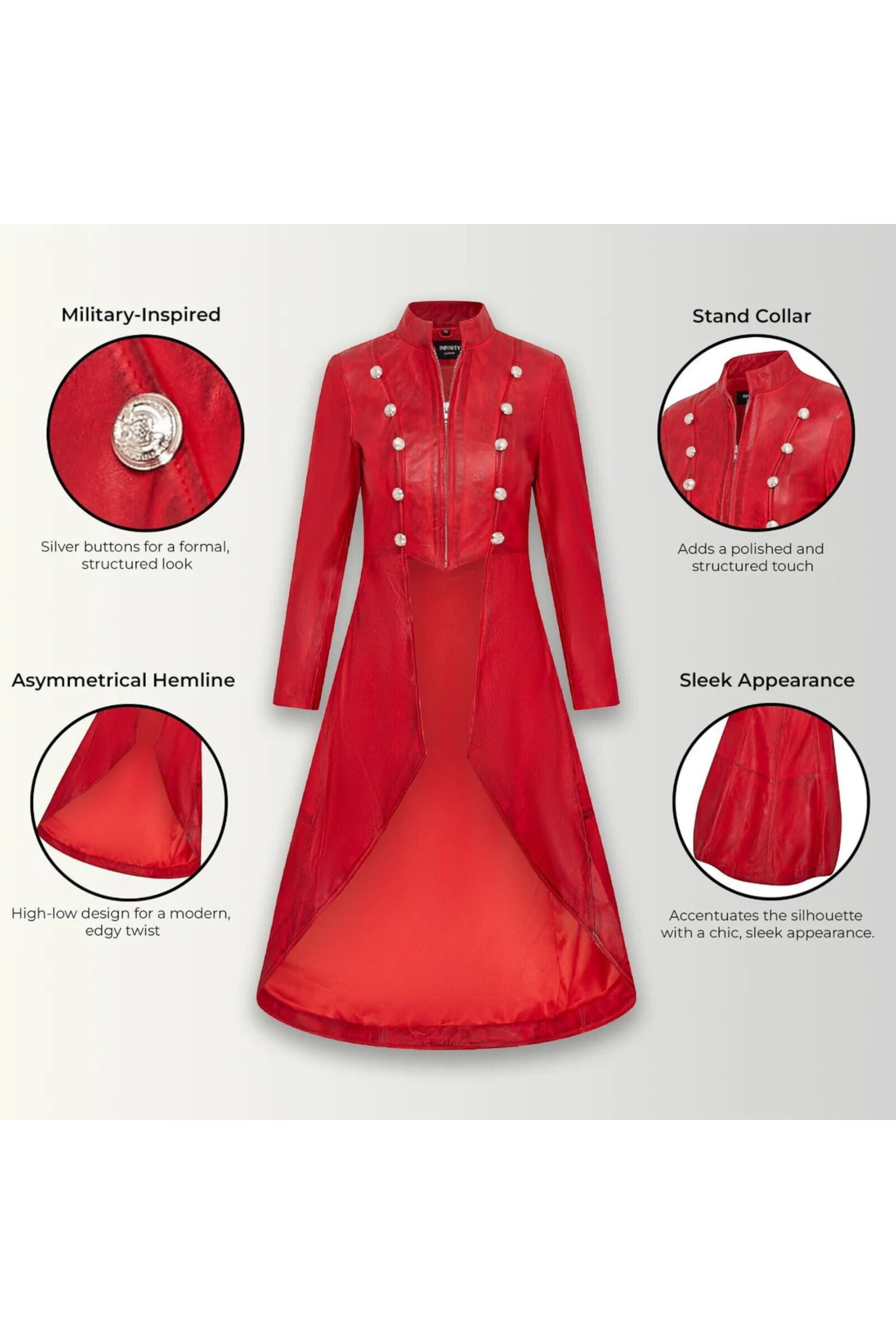 Red Gothic Full Edwardian Leather Coat, Image 3 of 5