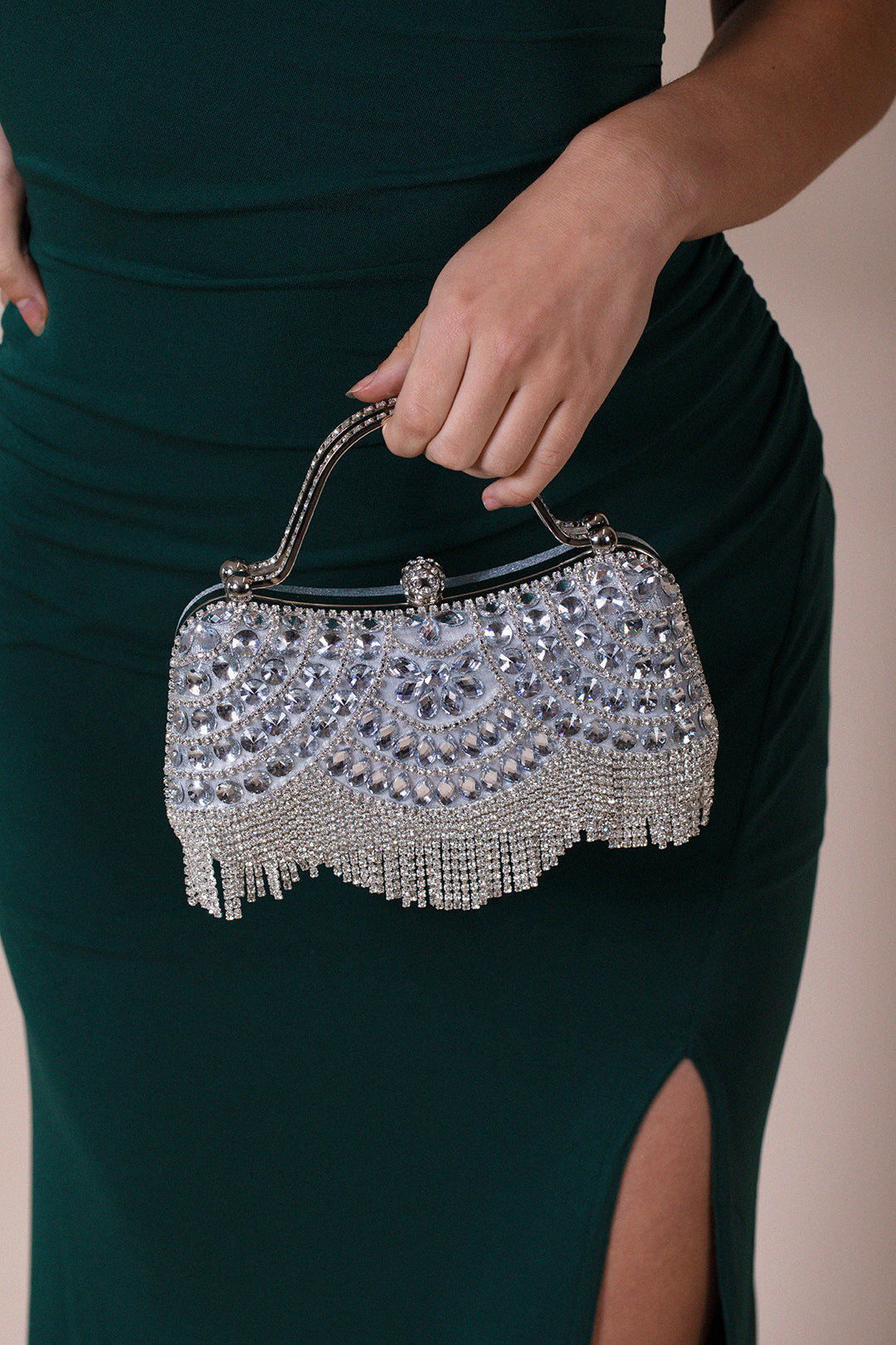 Silver Embellished Fringe Clutch Bag In Silver, Image 2 of 2