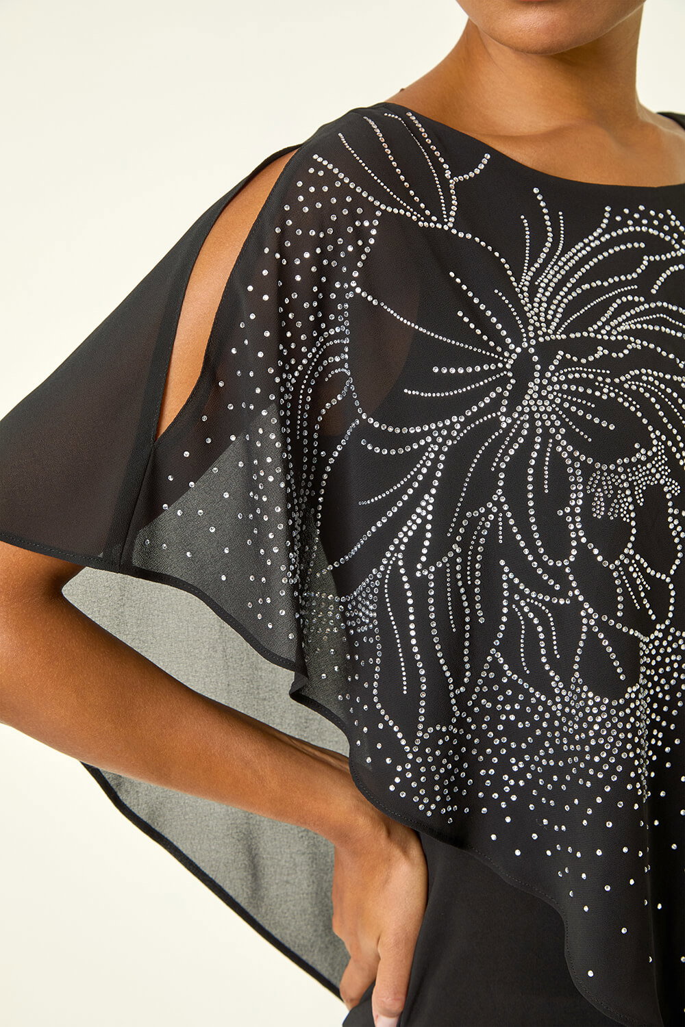 Black Asymmetric Embellished Overlay Top, Image 7 of 6