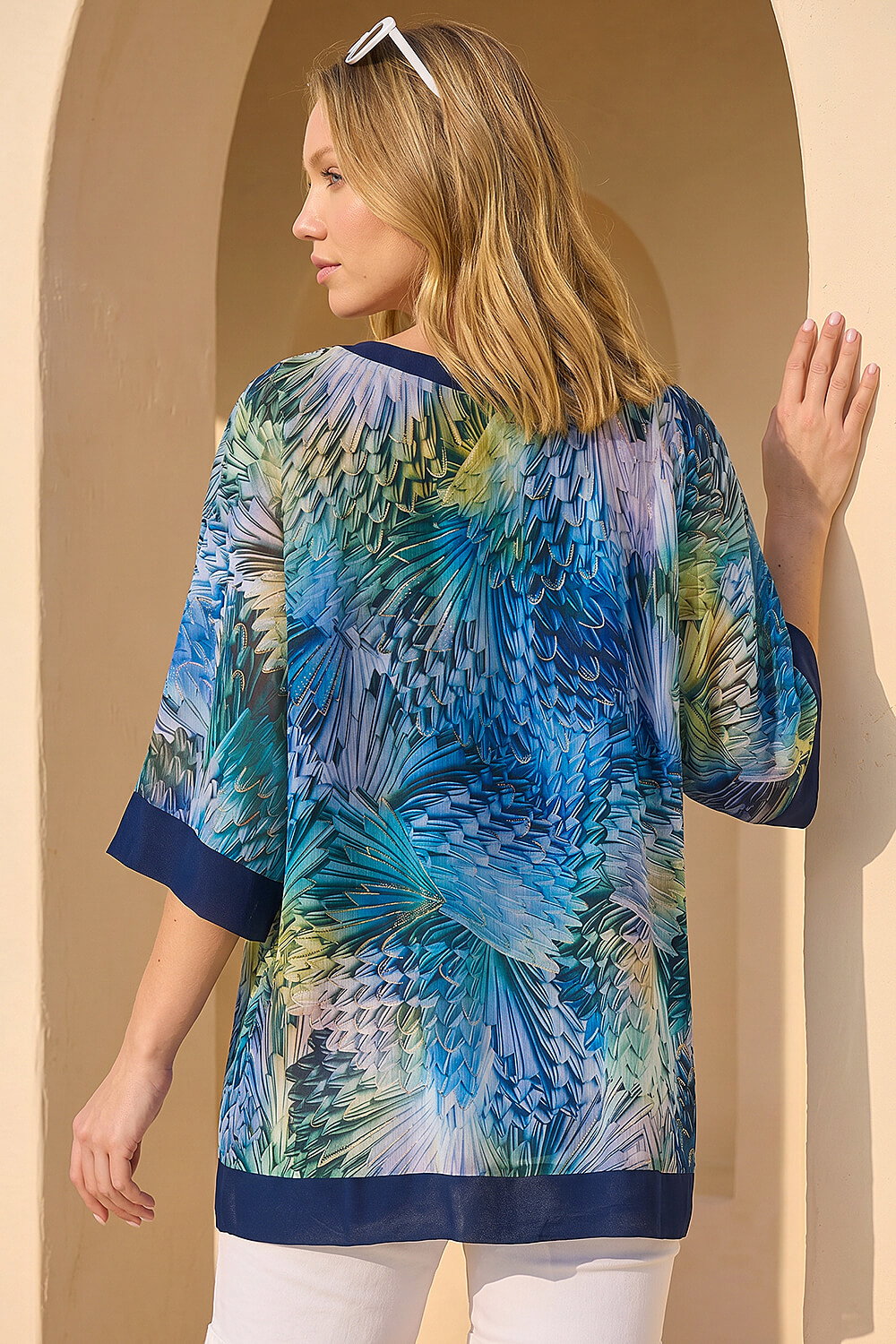 Navy  Abstract Print Foil Tunic Top, Image 4 of 4
