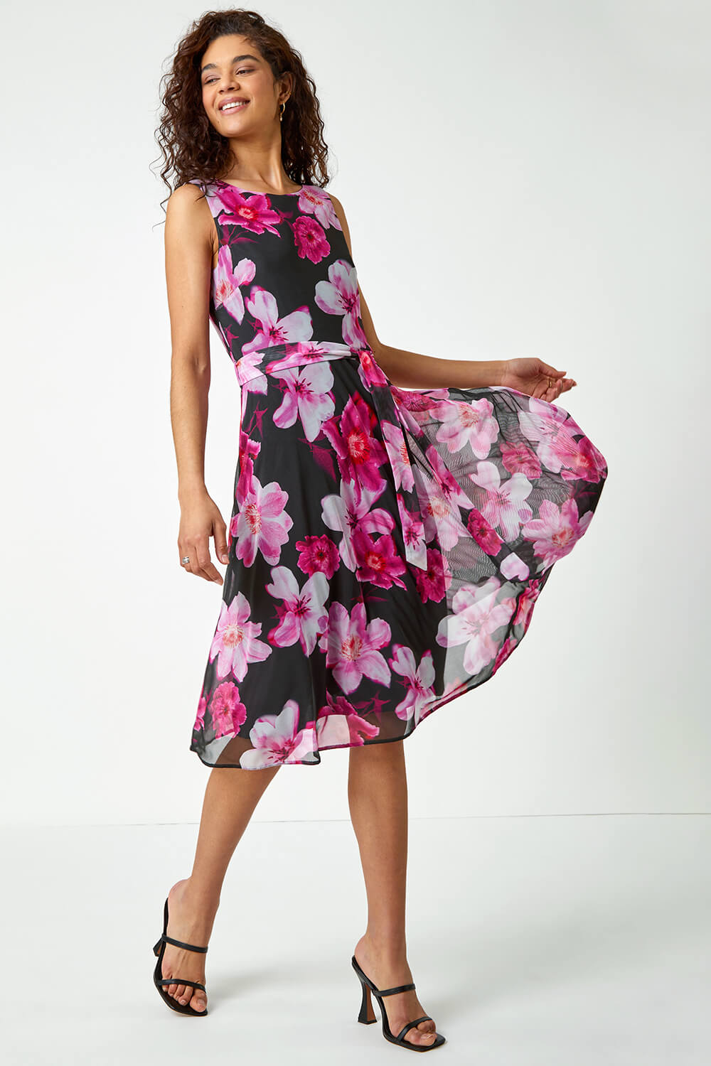 CERISE Sleeveless Floral Print Stretch Dress, Image 1 of 5