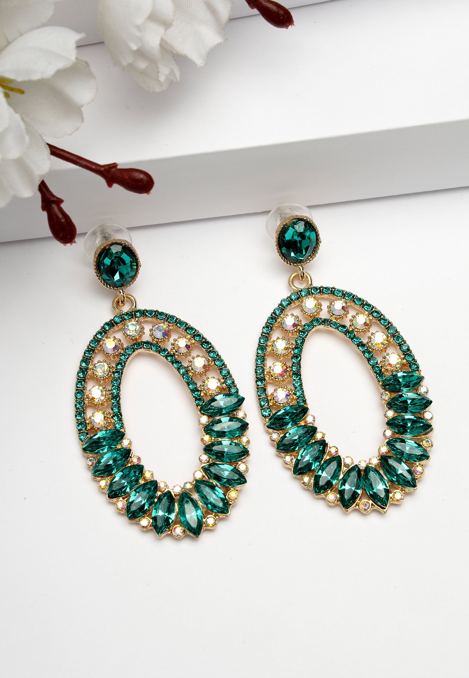 Green AVANT-GARDE PARIS Green Diva Collection Green Mosaic Dangle Earrings, Image 2 of 5