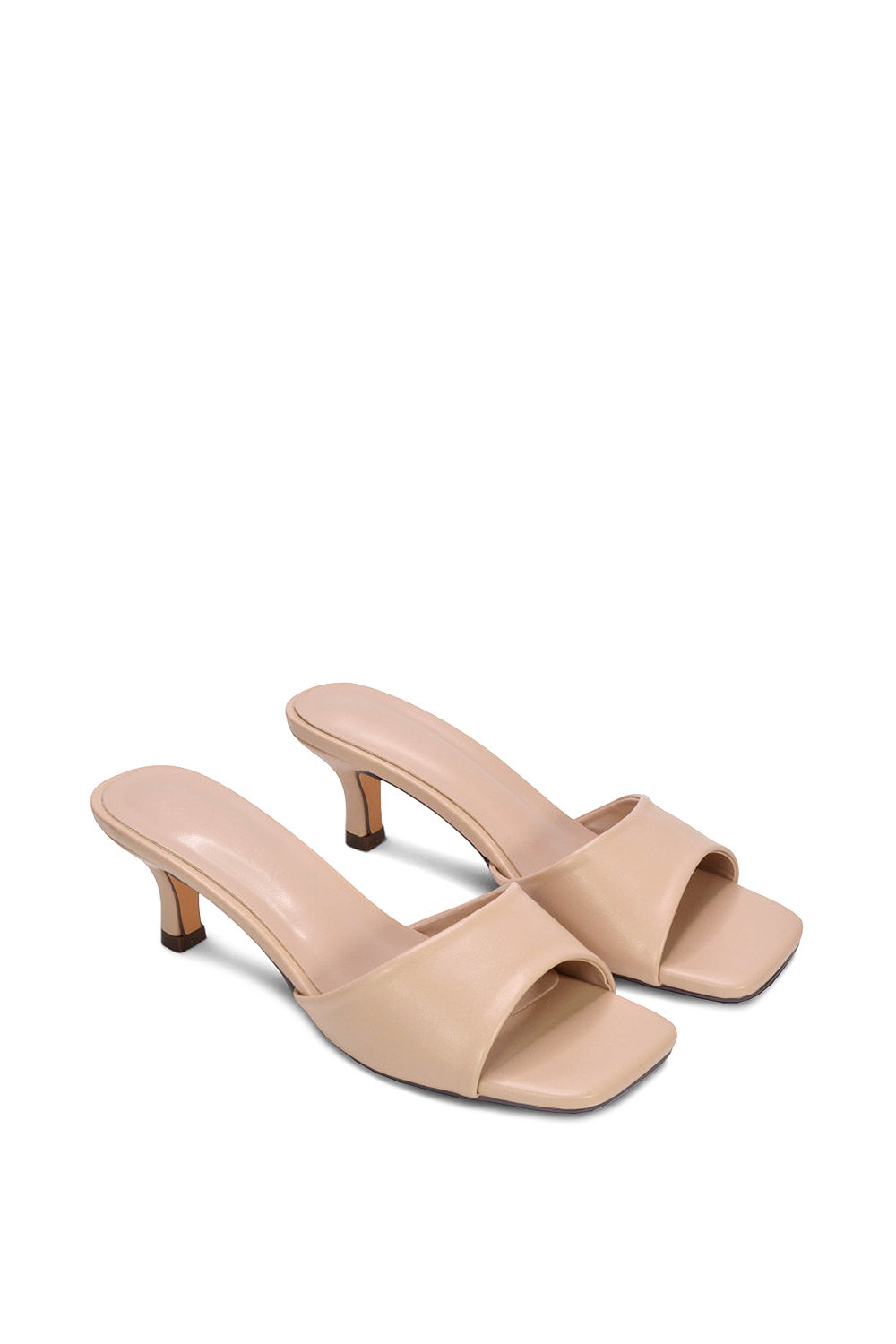 Beige 'Pearl' Square Toe Stiletto Kitten Heel Mule Sandals, Image 5 of 6