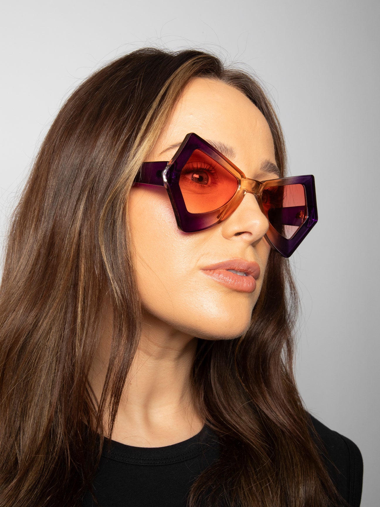 Purple 2 Tone Angular Sunglasses in Purple, Image 6 of 6