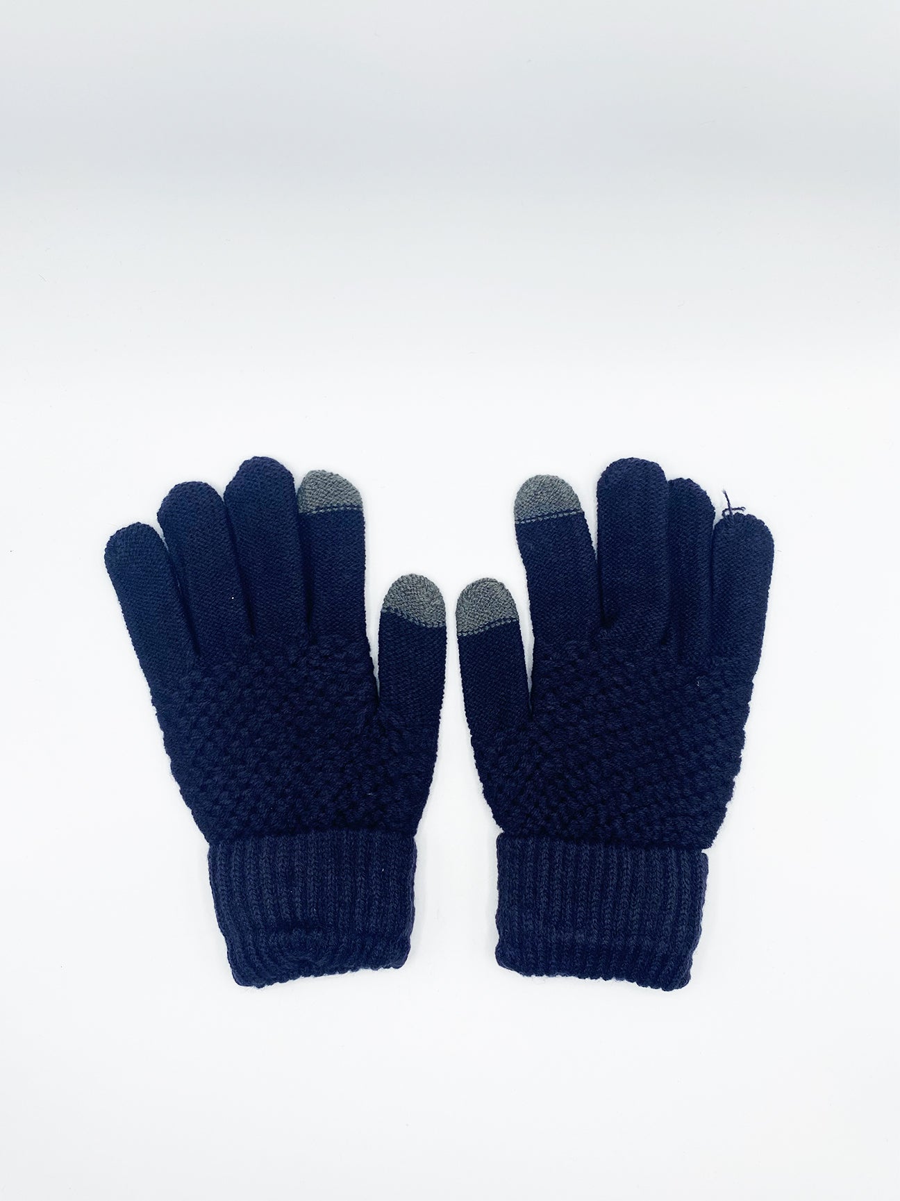 Black SVNX Black Textured Touchscreen Knitted Gloves, Image 1 of 2