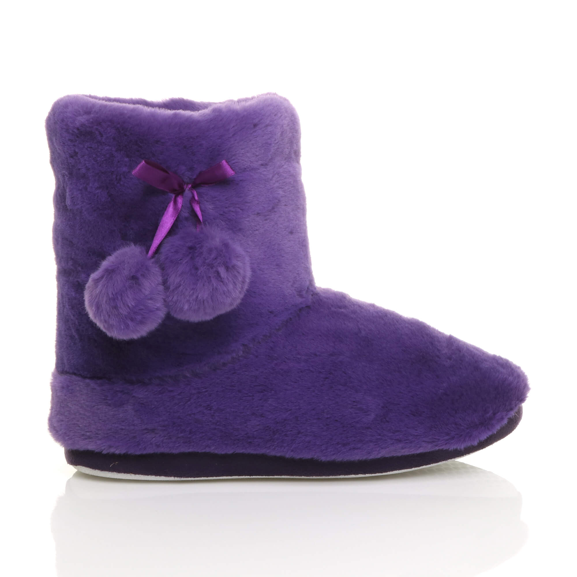 Purple AJVANI Purple Faux Fur Lined Slip On Memory Foam Mules Slippers, Image 2 of 6