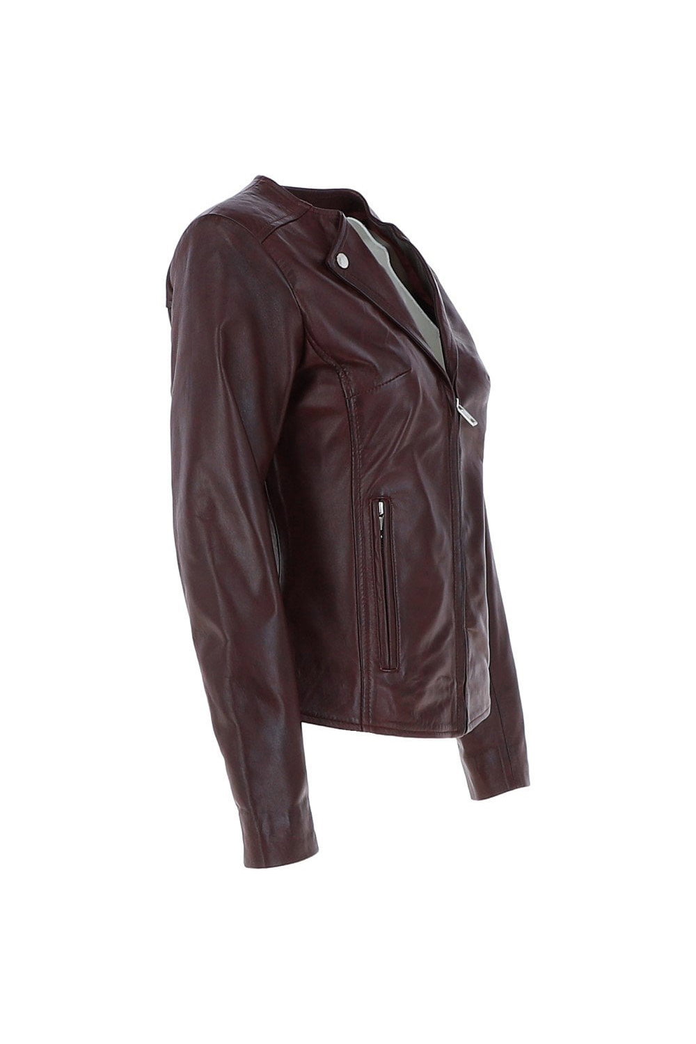 Burgundy 'MB' Real Leather Fashion Biker Jacket, Image 4 of 5