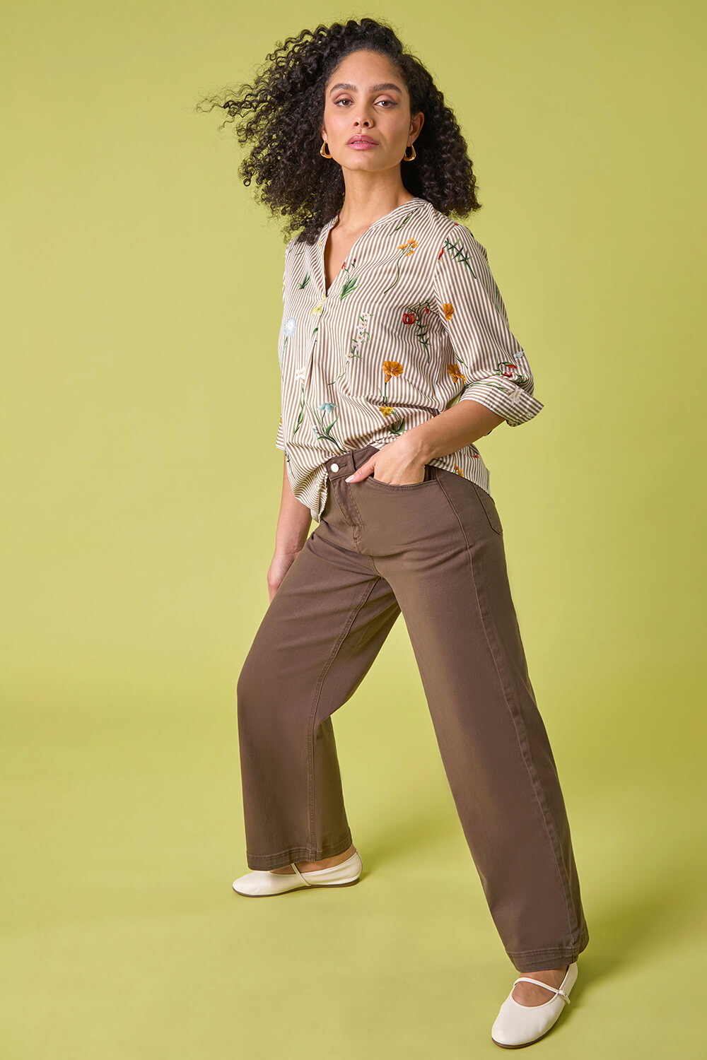 Chocolate Cotton Blend Wide Leg Stretch Jeans, Image 7 of 7