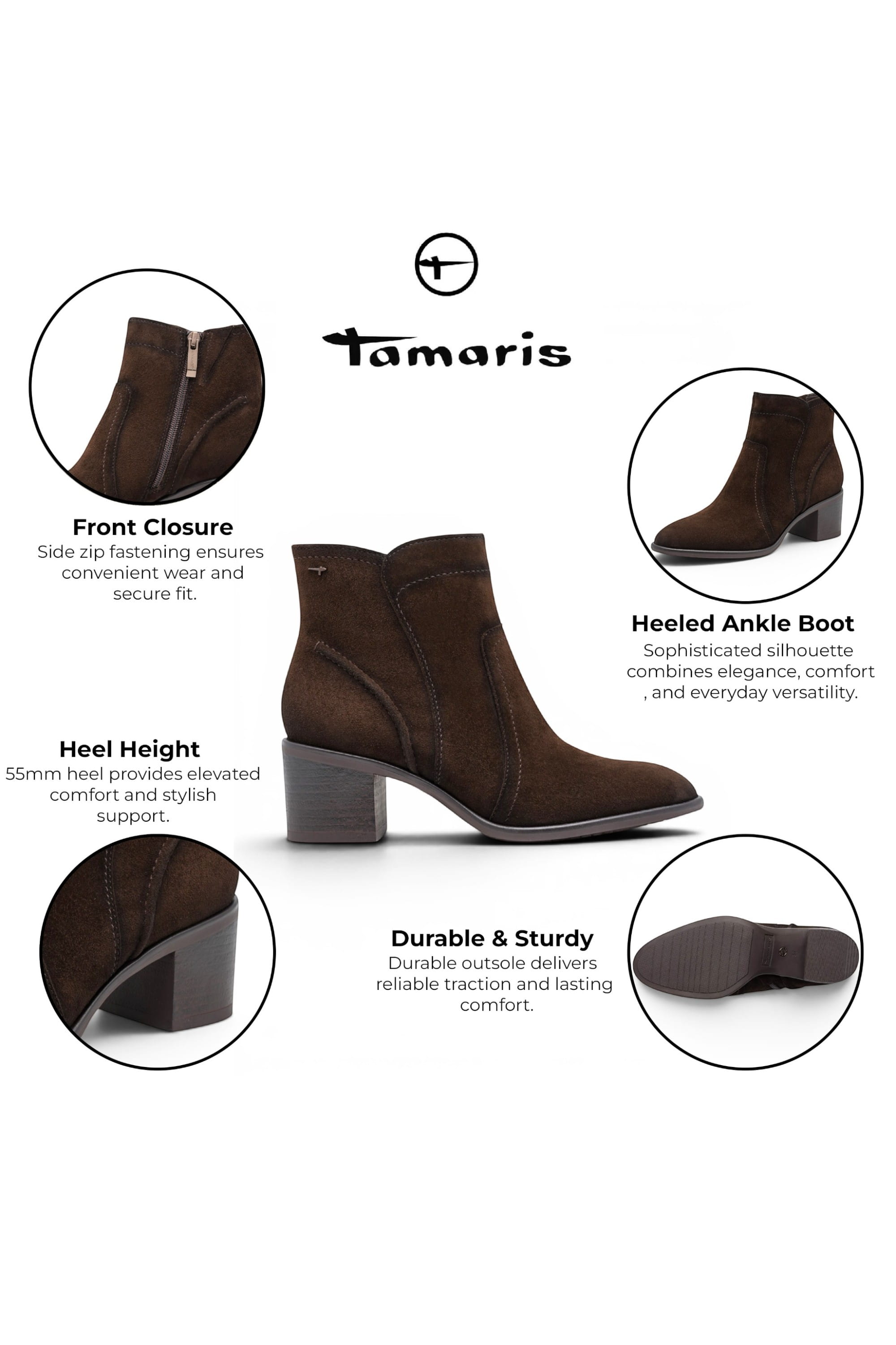Dark Brown Leather Heeled Ankle Boots - 25313-47, Image 3 of 7