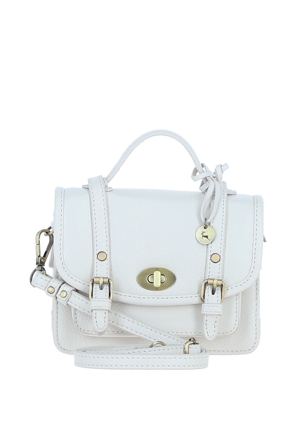 White Stylish Real Leather Small Satchel Bag, Image 1 of 4