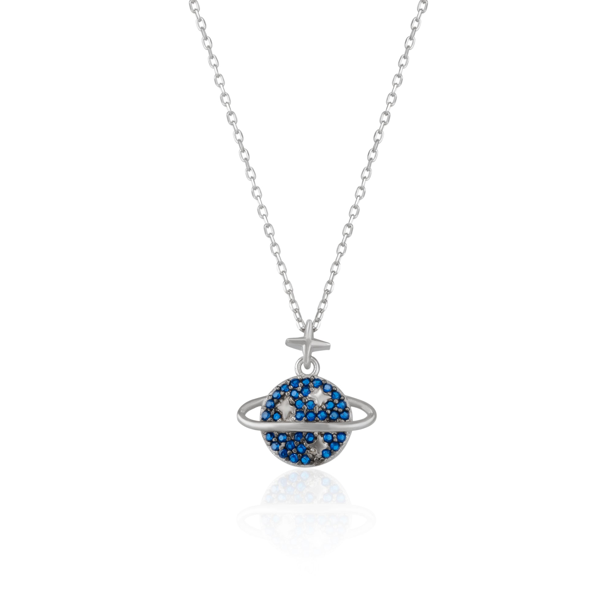 Silver Blue Saturn Jewelled Sterling Silver Necklace, Image 1 of 5