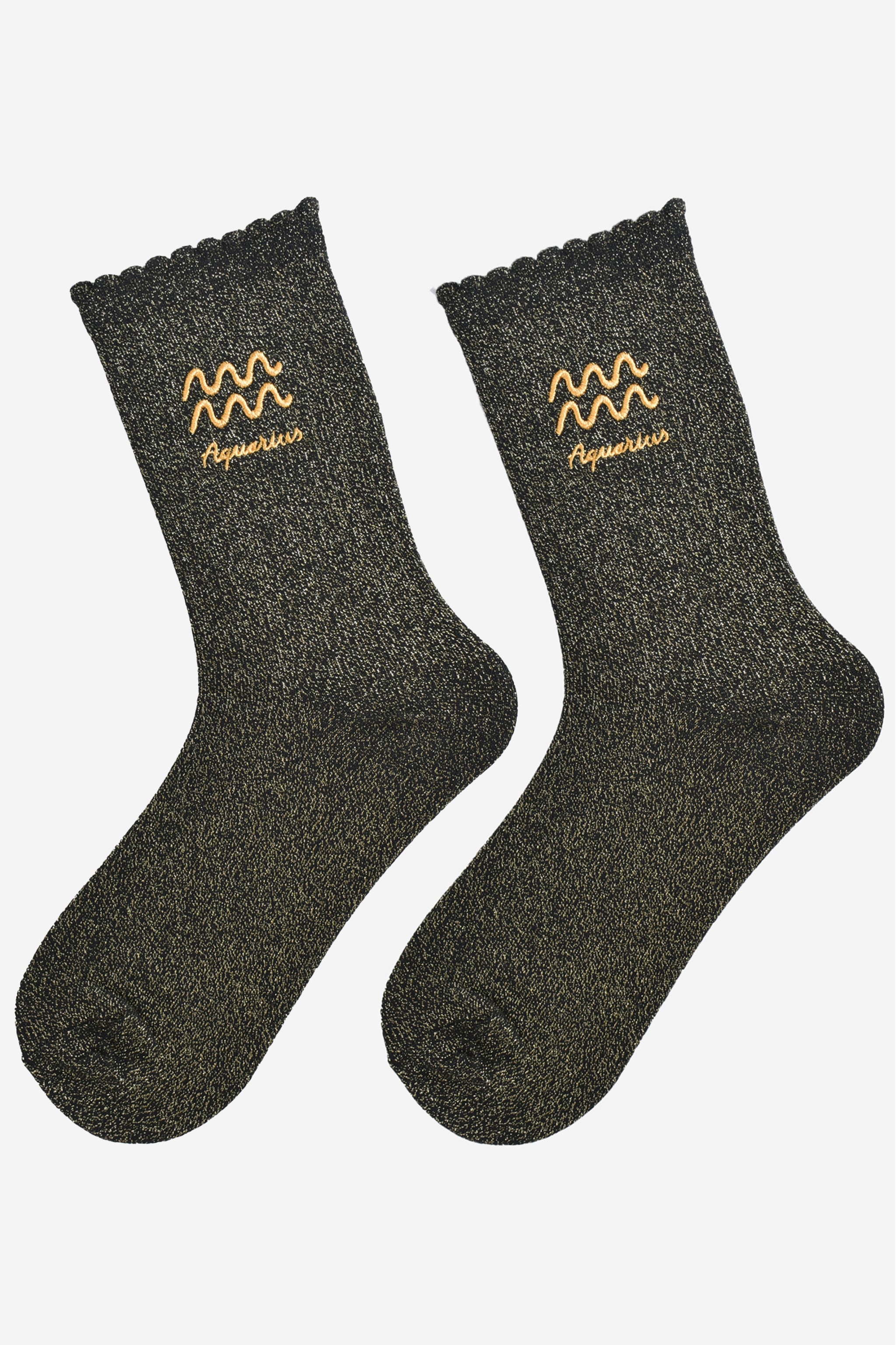 Black Embroiderd Aquarius Zodiac Glitter Socks, Image 2 of 4