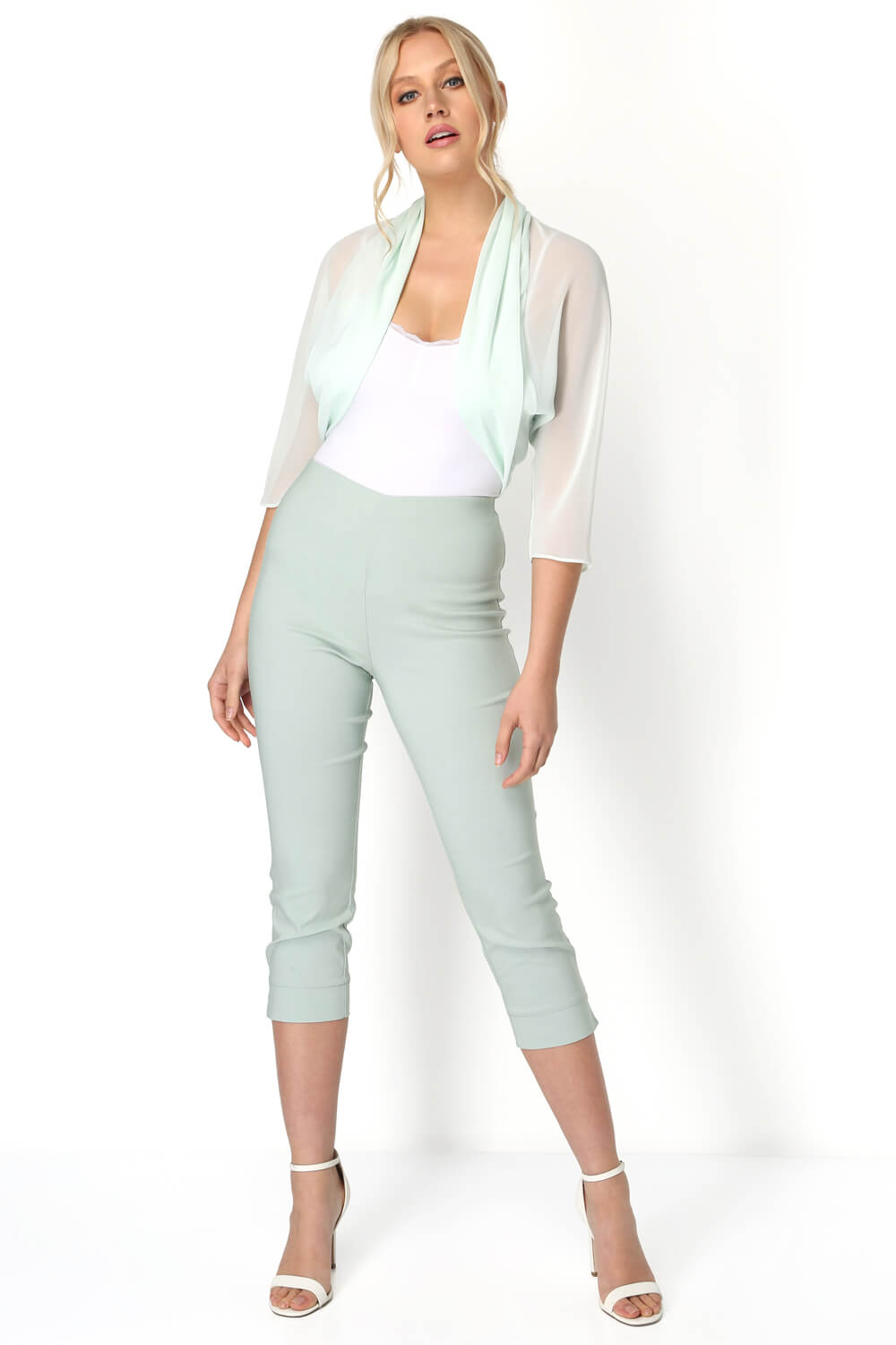 Mint Ruched Hem Chiffon Bolero, Image 3 of 5