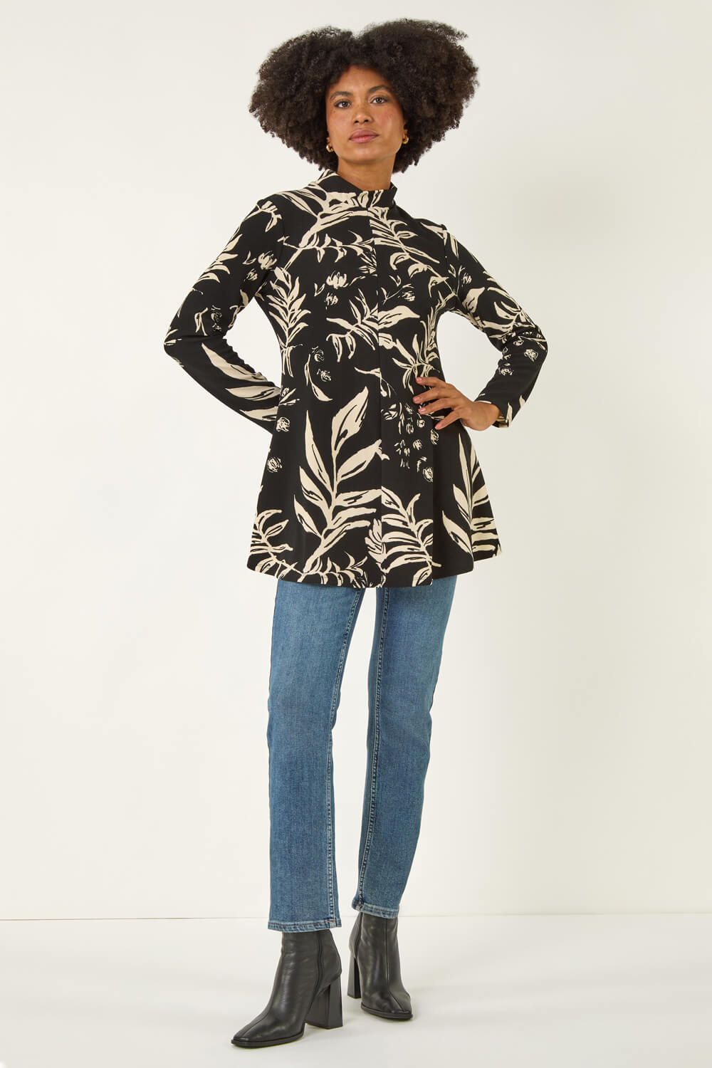 Black Floral High Neck Swing Top, Image 4 of 5