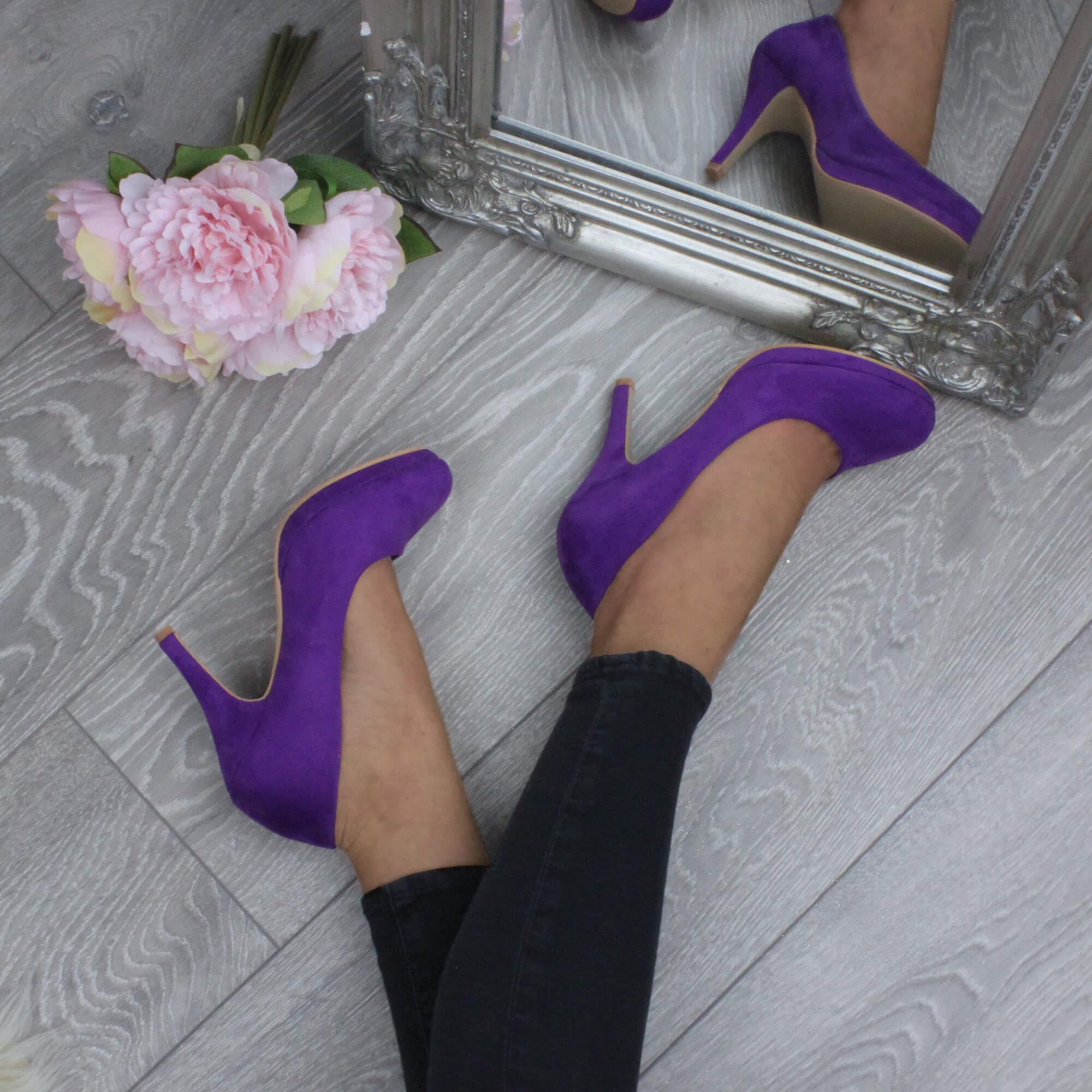 Purple Mid High Heel Court Shoes, Image 5 of 6
