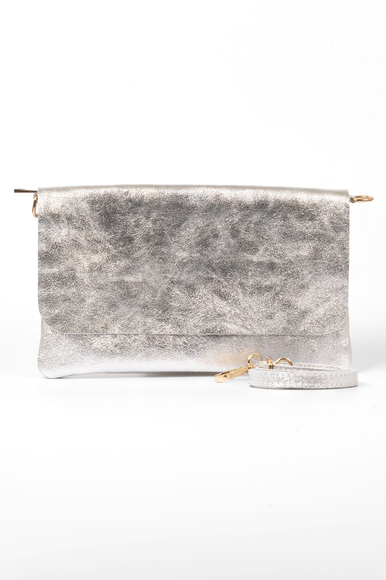 Silver Metallic Italian Leather Clutch Bag, Image 3 of 3