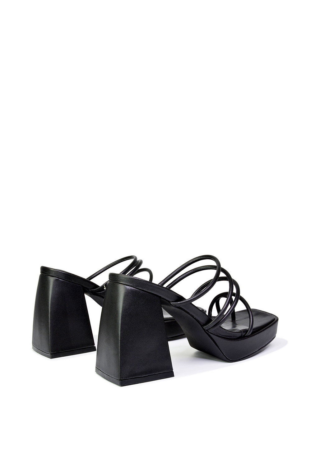Black XY LONDON Black 'Colt' Strappy Square Toe High Block Heel Platform Mule Sandals, Image 3 of 5