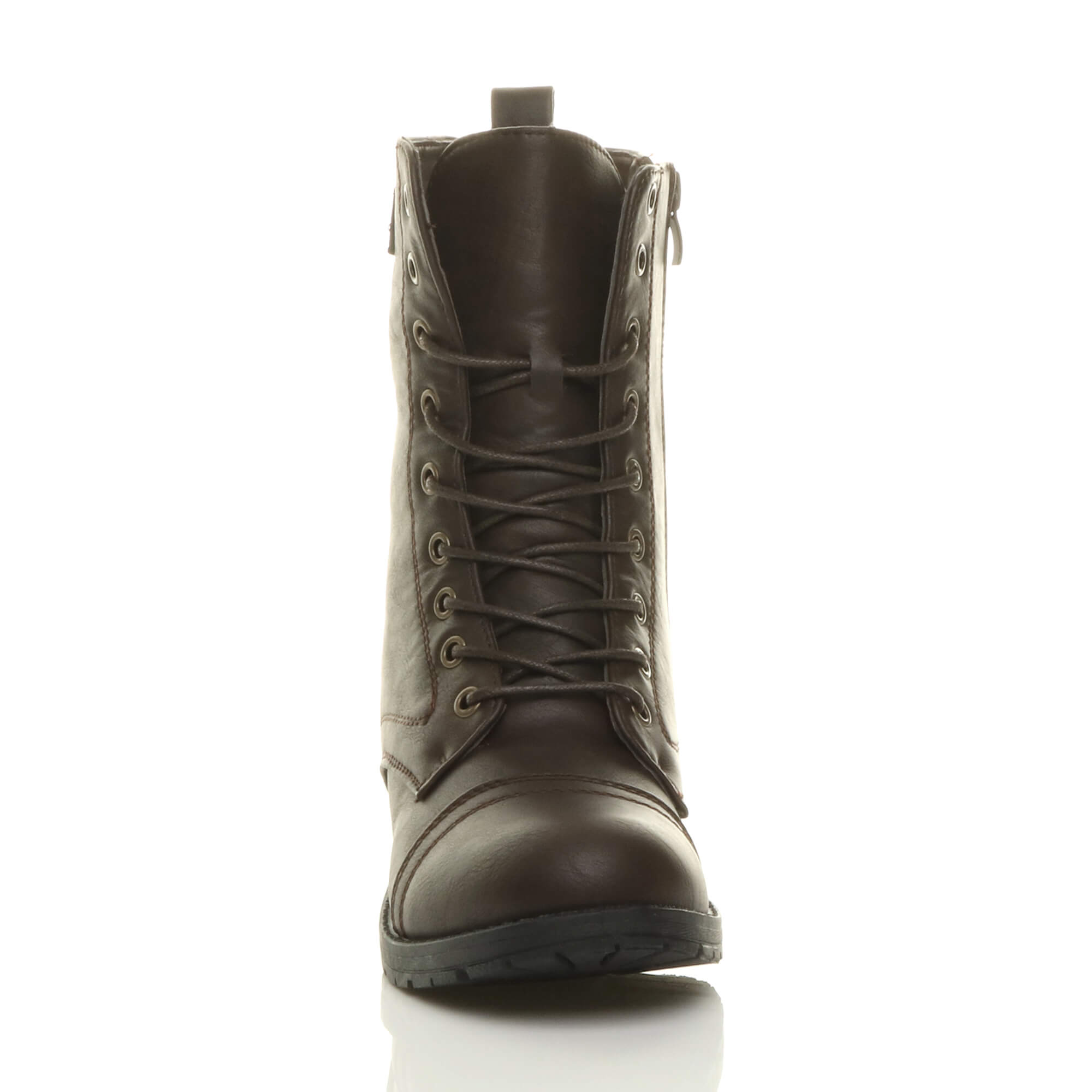 Brown Lace Up Buckles Military Biker Ankle Boots, Image 5 of 5