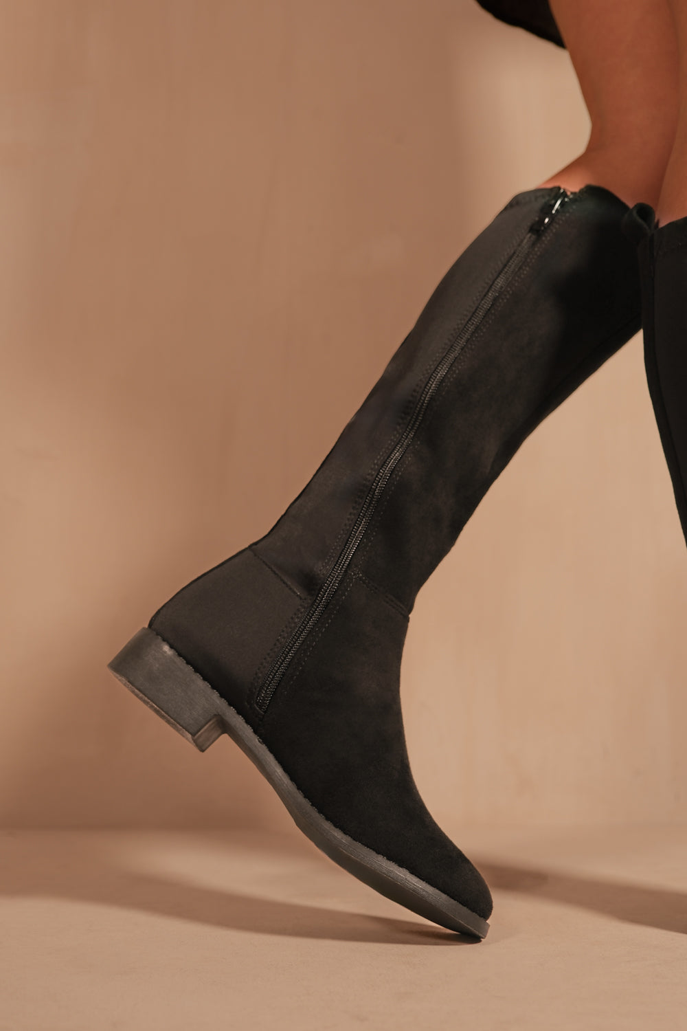 Black 'Parker' Knee High Boots With Side Zip, Image 2 of 5