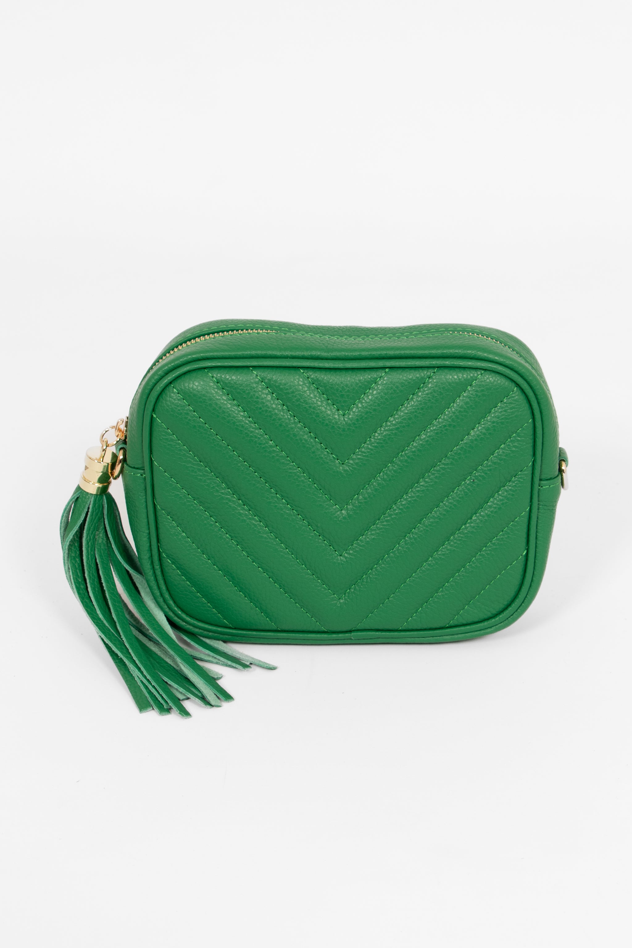 Green Italian Leather Chevron Crossbody Bag, Image 1 of 2