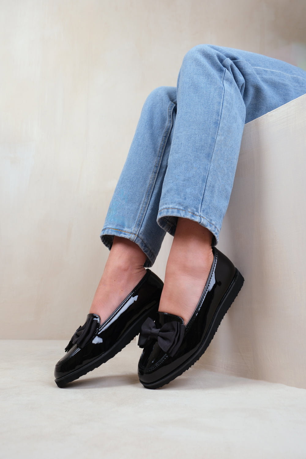 Black 'Alpha' Girl's School Flat Bow Loafers, Image 5 of 6